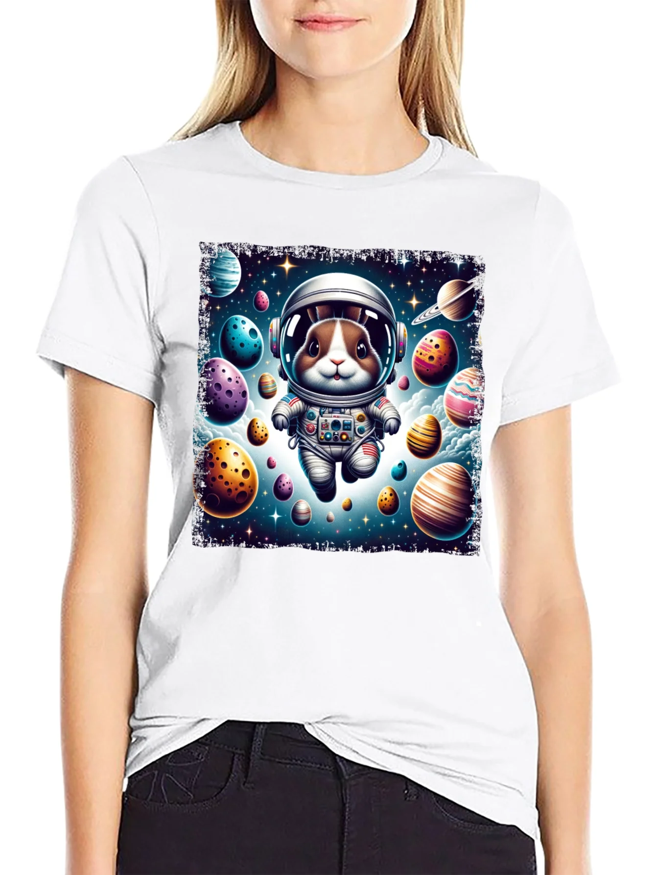 Space Bunny Easter Egg Universe Graphic Tee