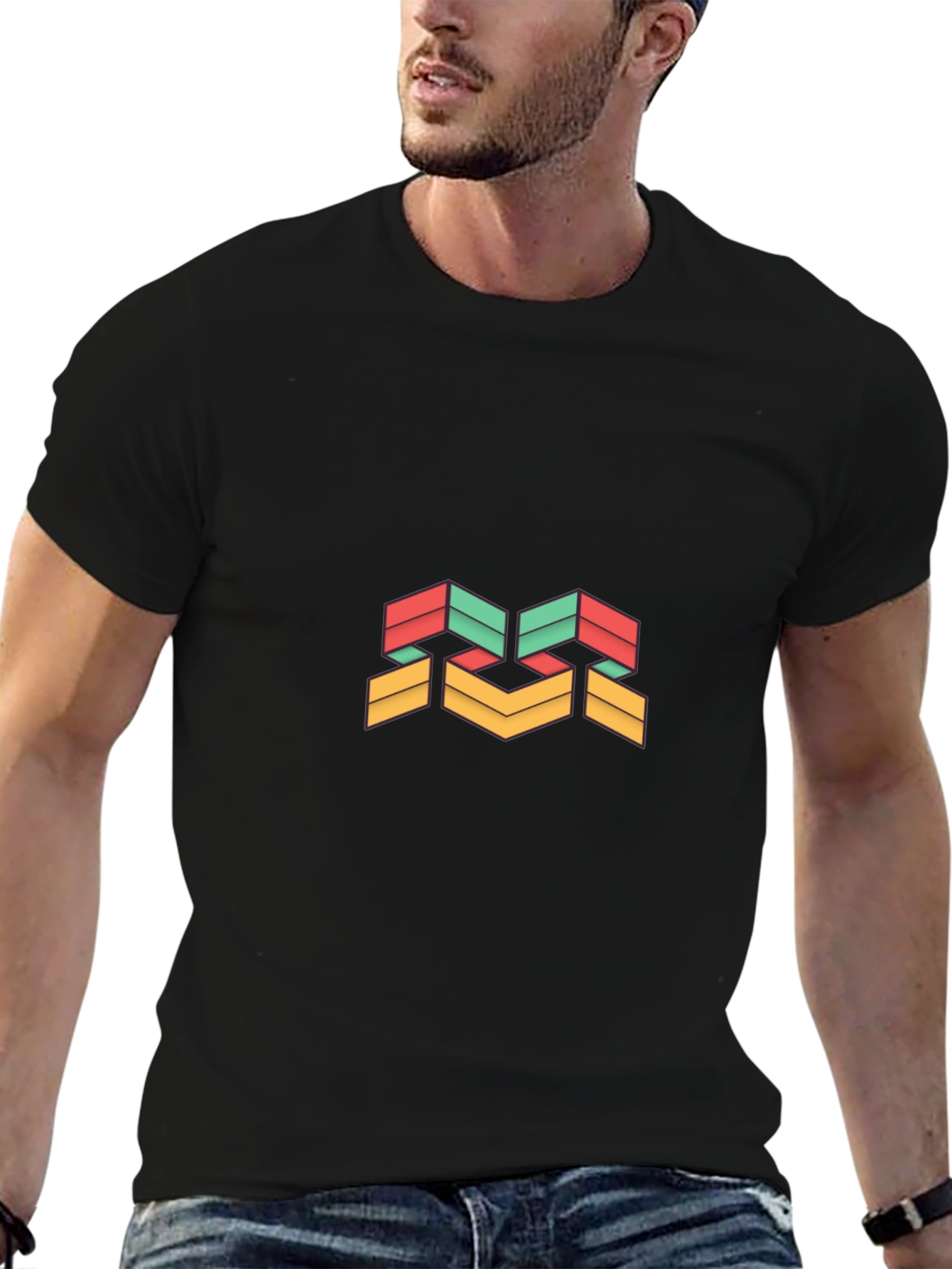 Modern Geometric Design Black T-Shirt
