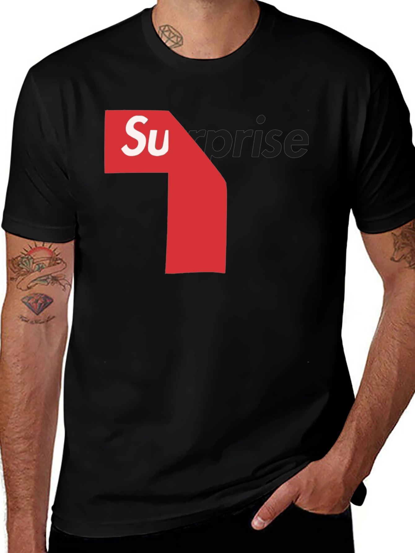 Mens Black T-Shirt with Surprise Graphic