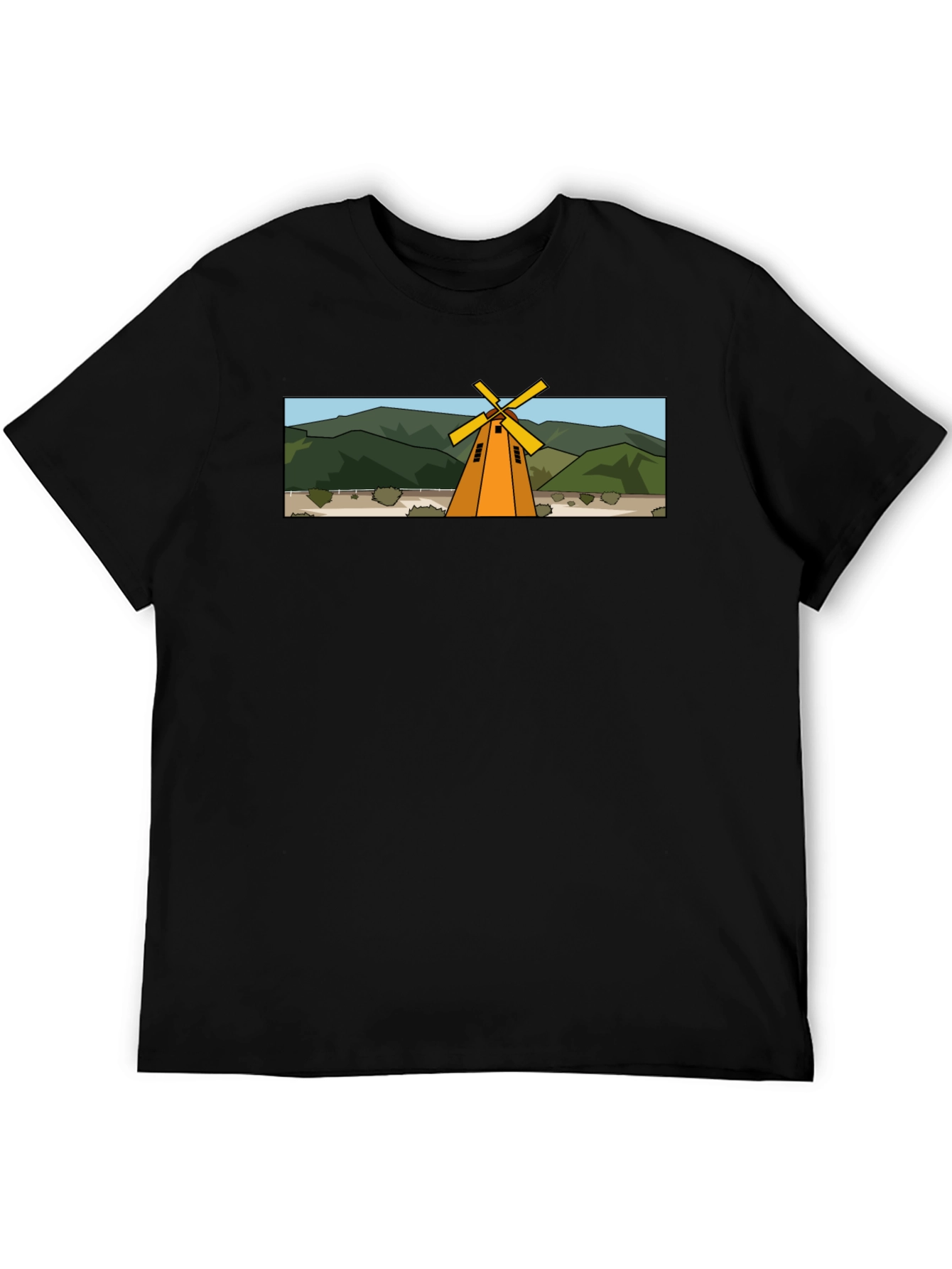 Windmill Graphic T-Shirt - Black Cotton Tee