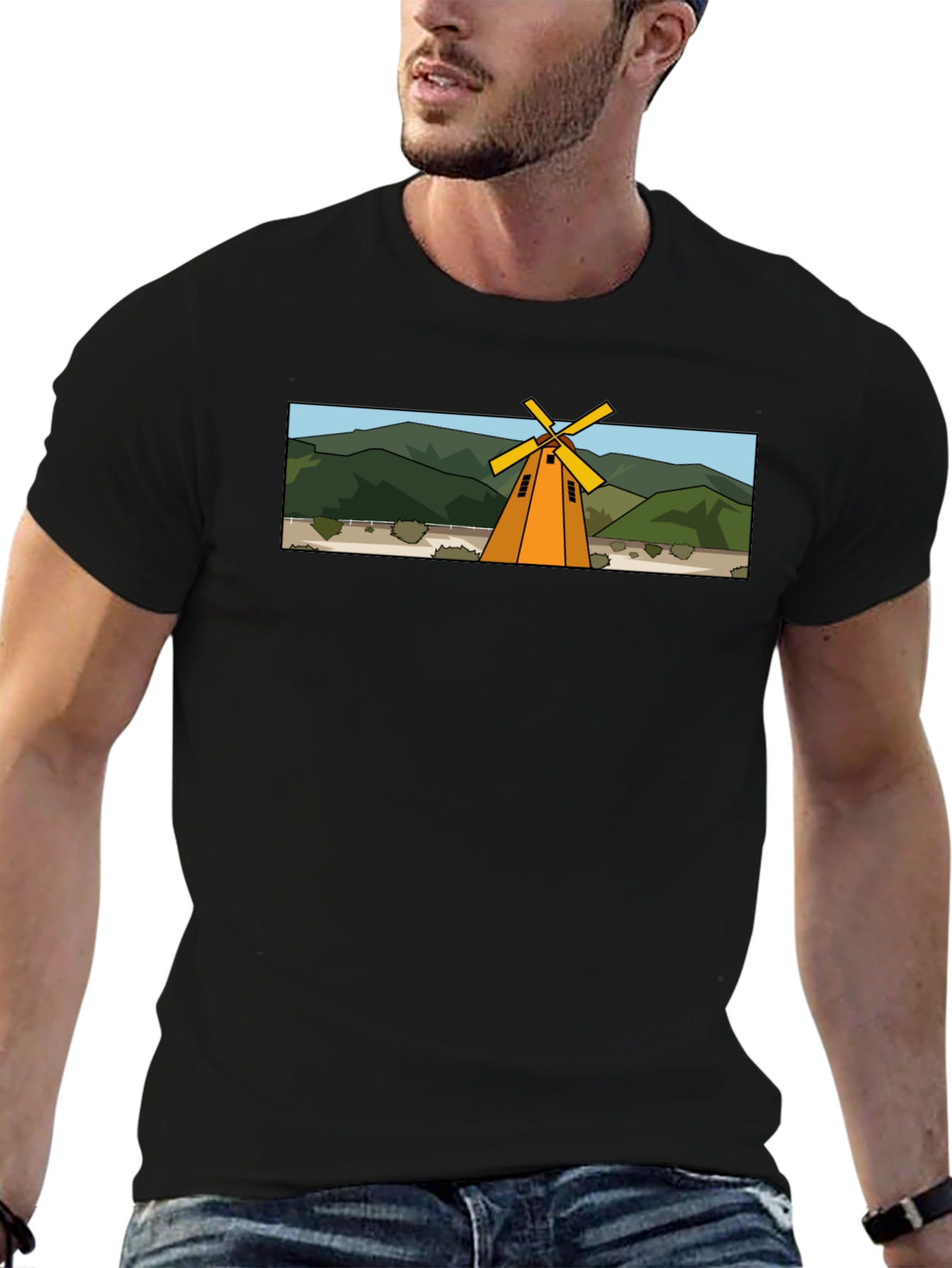 Windmill Graphic T-Shirt - Black Cotton Tee