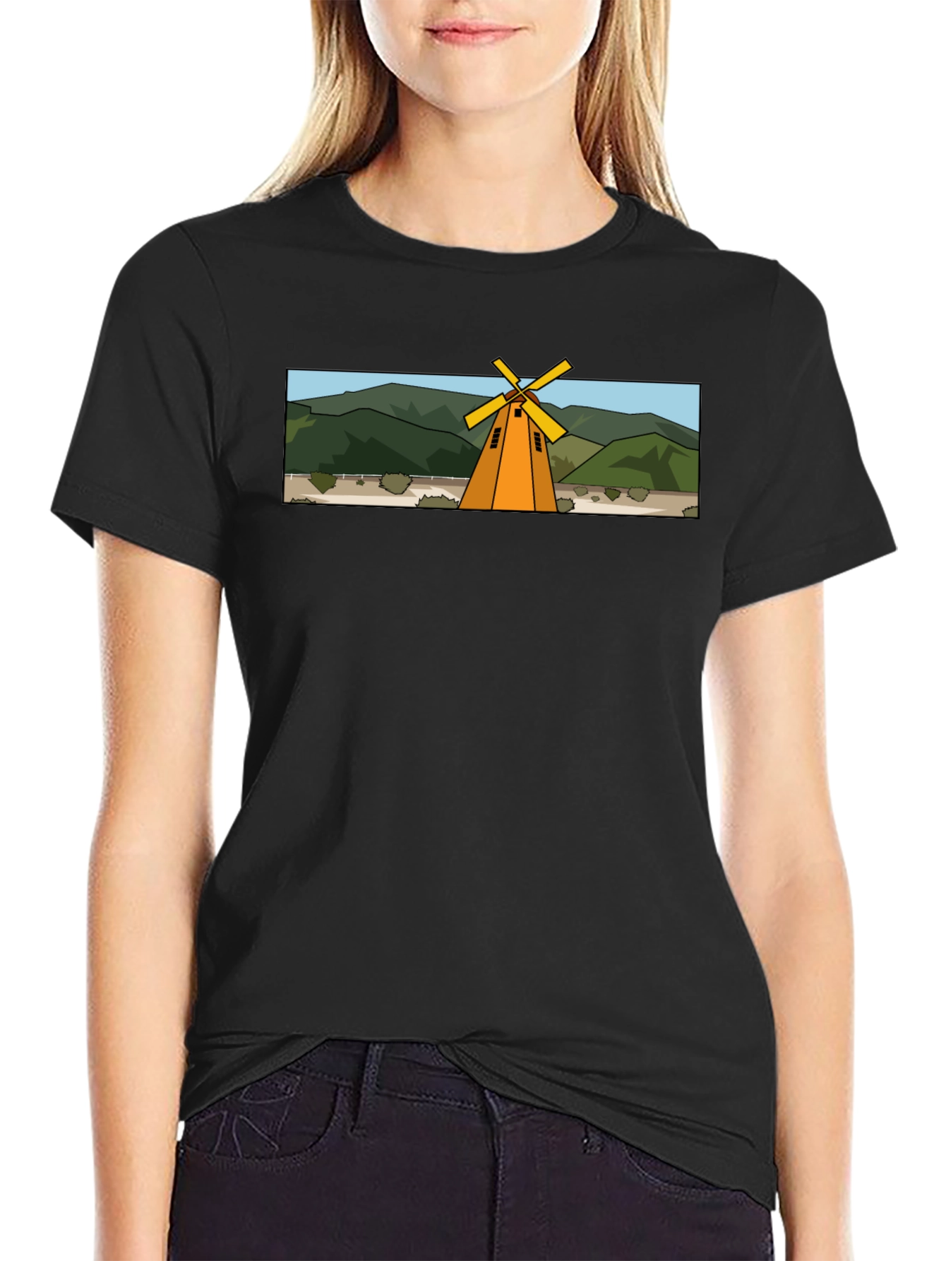 Windmill Graphic T-Shirt - Black Cotton Tee