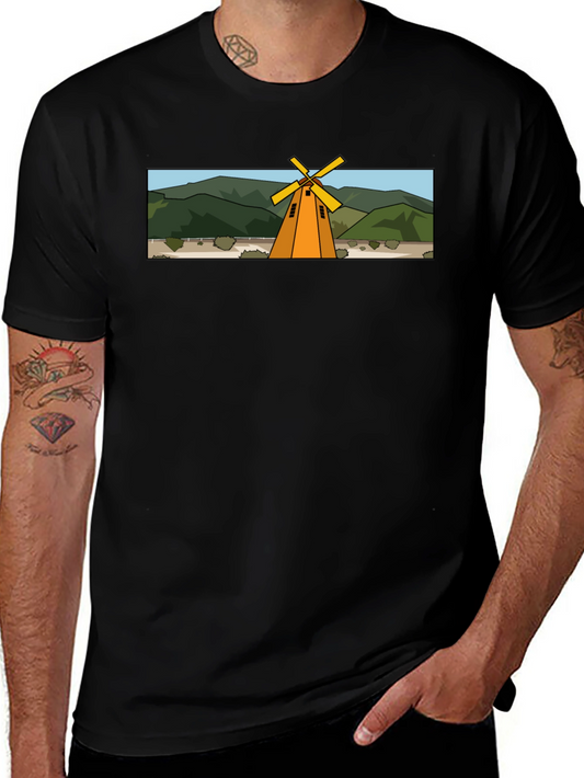 Windmill Graphic T-Shirt - Black Cotton Tee
