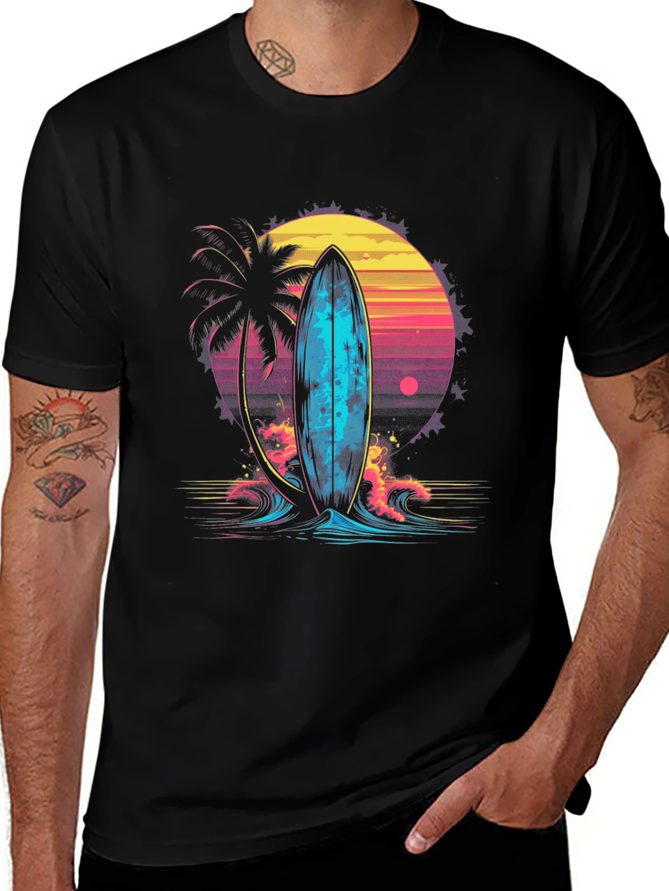 Retro Surfboard Graphic Tee - Beach Vibes T-Shirt