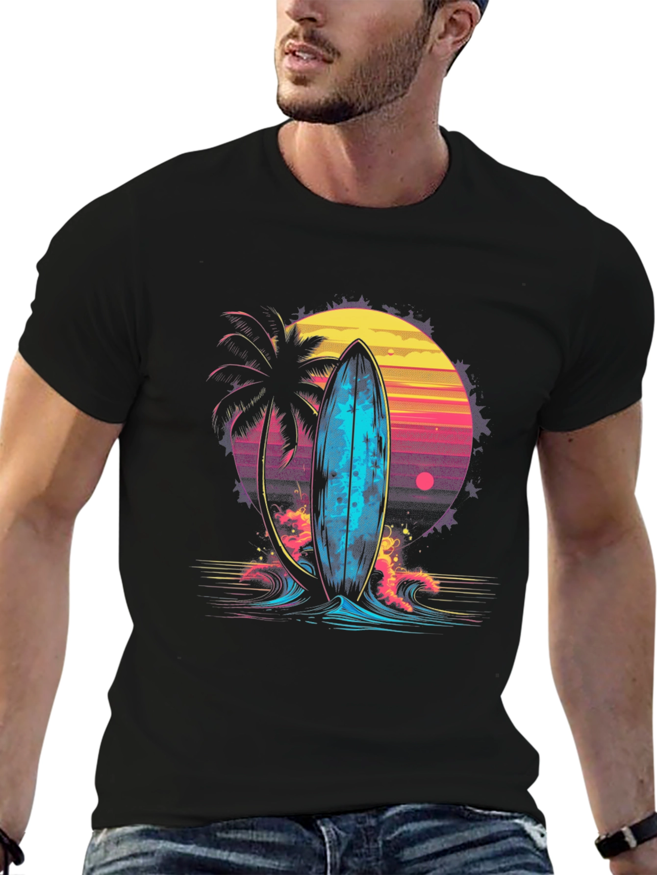 Retro Surfboard Graphic Tee - Beach Vibes T-Shirt