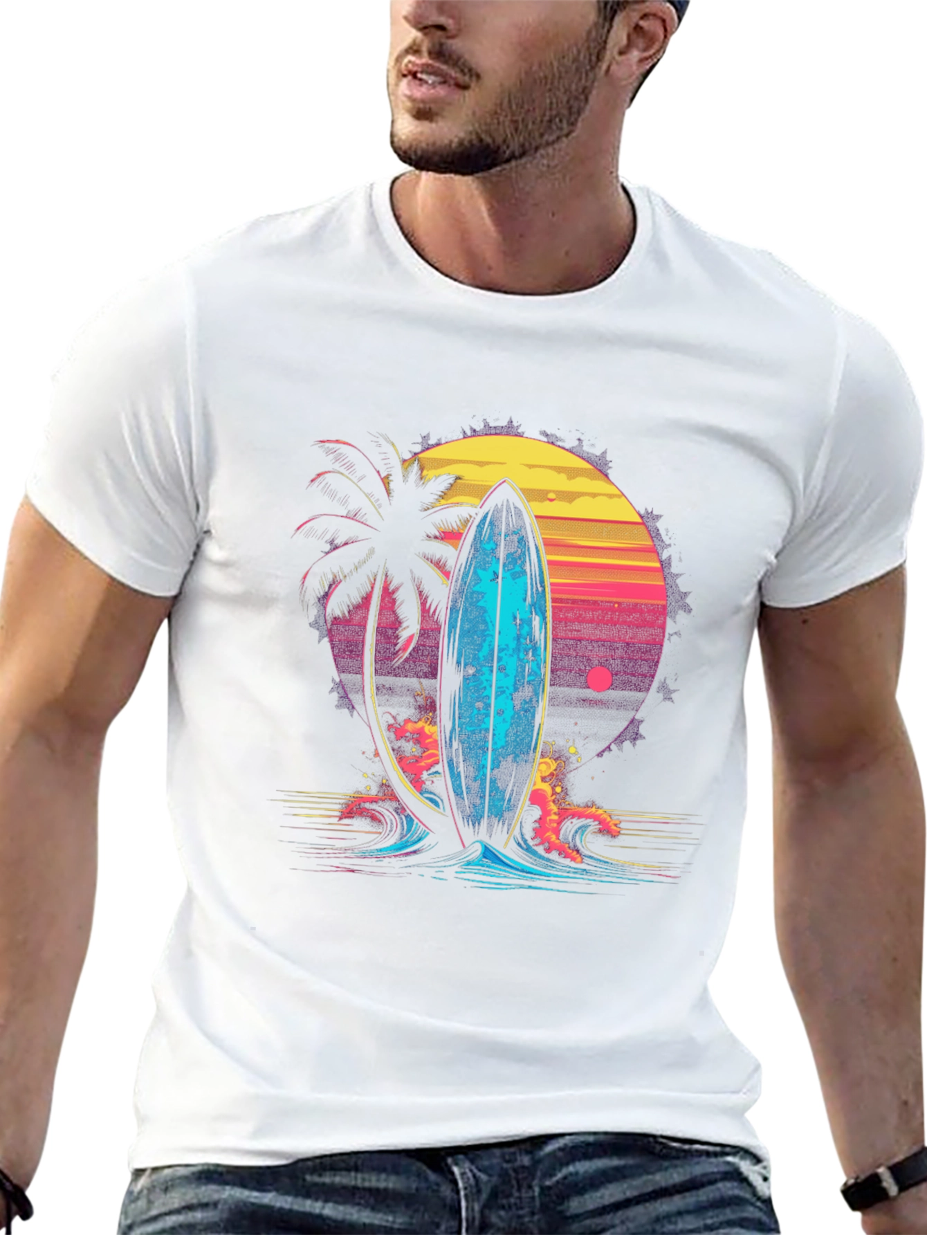 Retro Surfboard Graphic Tee - Beach Vibes T-Shirt