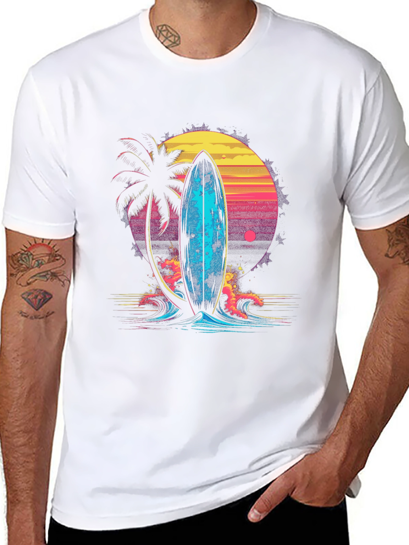 Retro Surfboard Graphic Tee - Beach Vibes T-Shirt