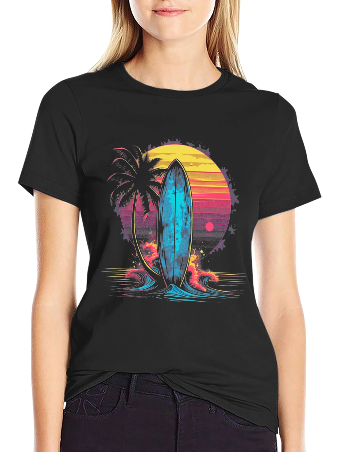 Retro Surfboard Graphic Tee - Beach Vibes T-Shirt