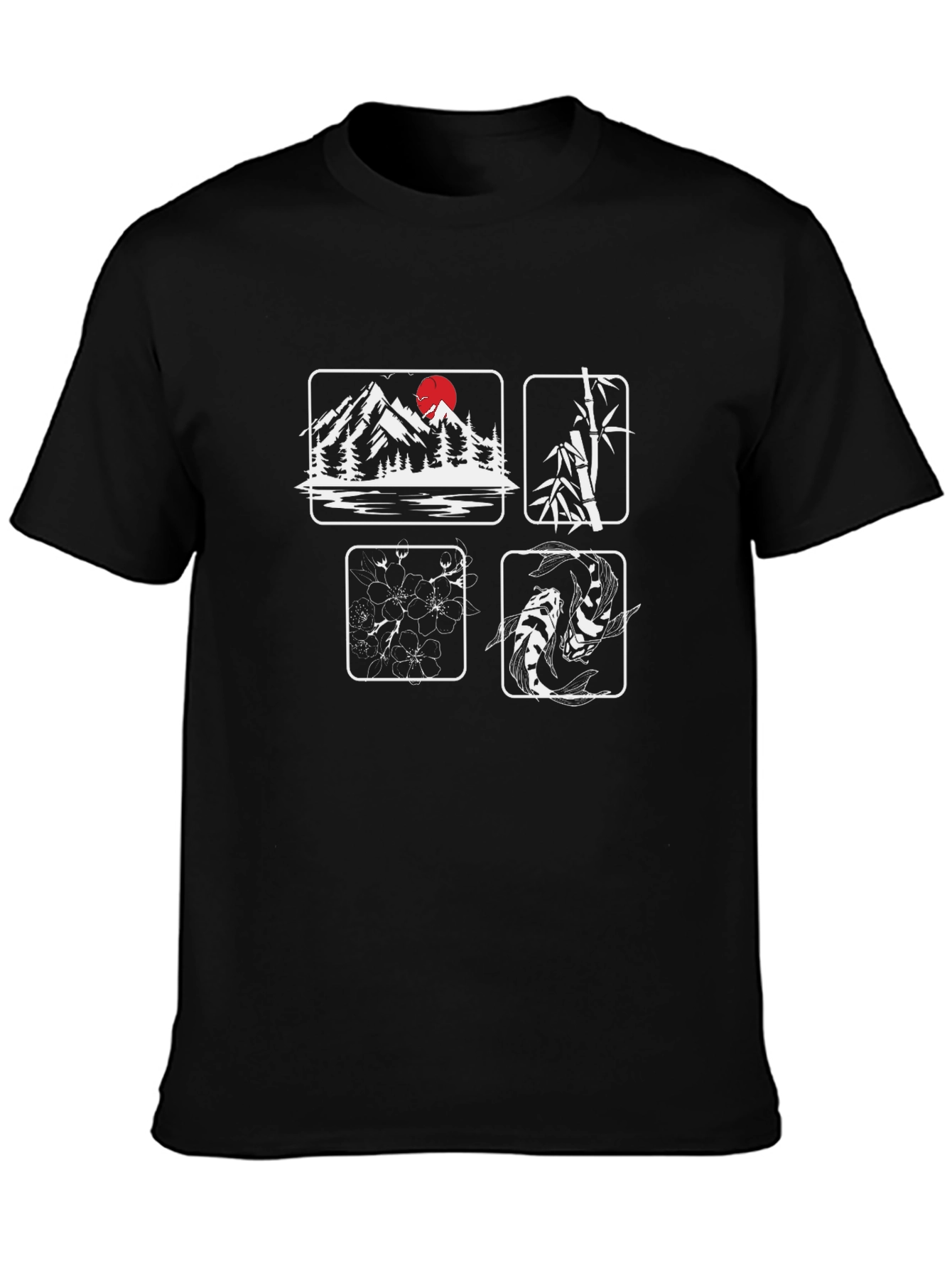 Japanese Art Inspired Graphic Print Black Tee