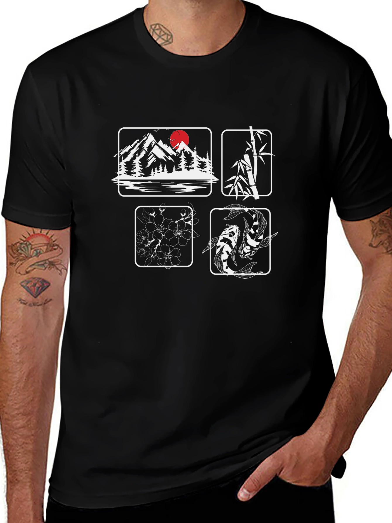 Japanese Art Inspired Graphic Print Black Tee