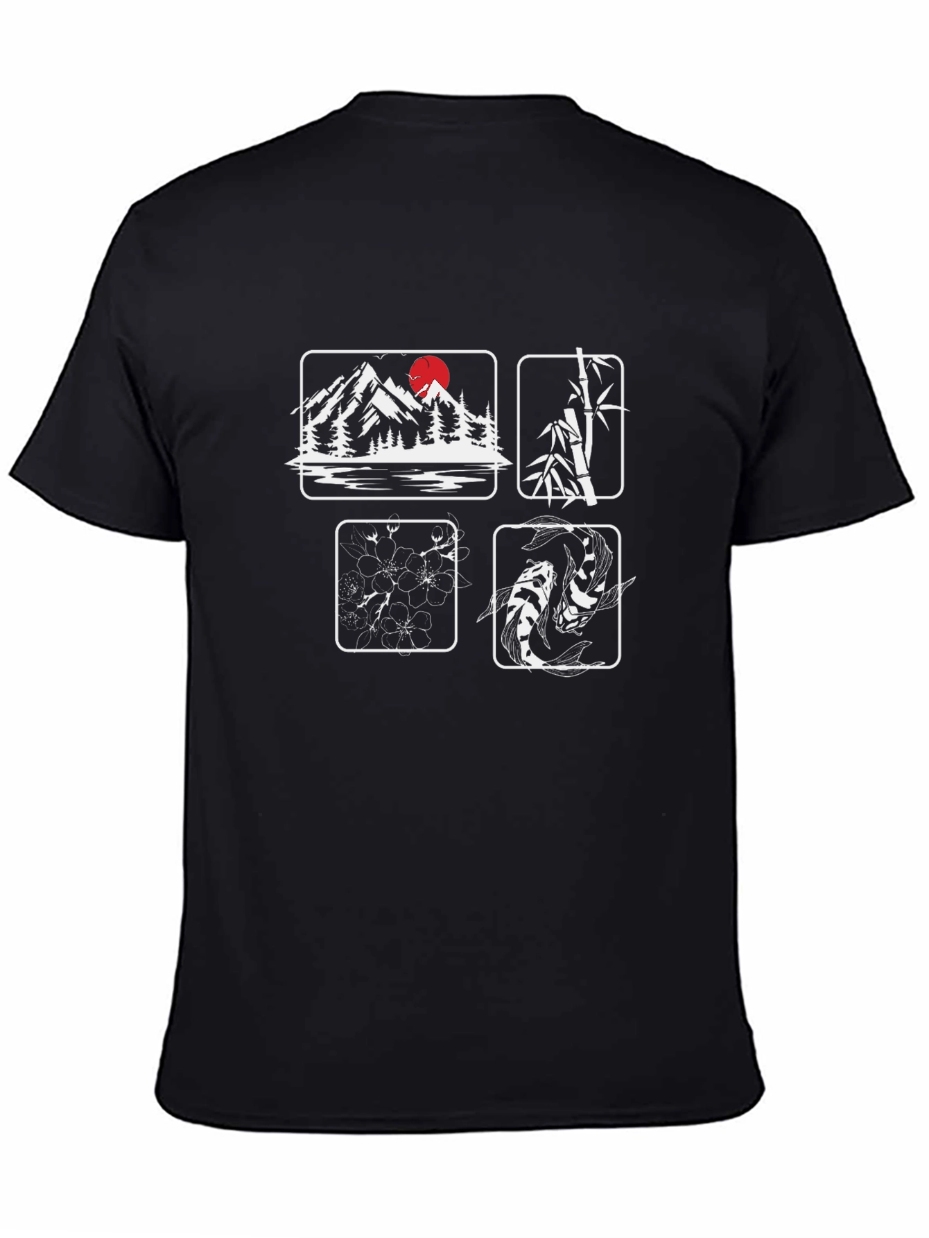 Japanese Art Inspired Graphic Print Black Tee