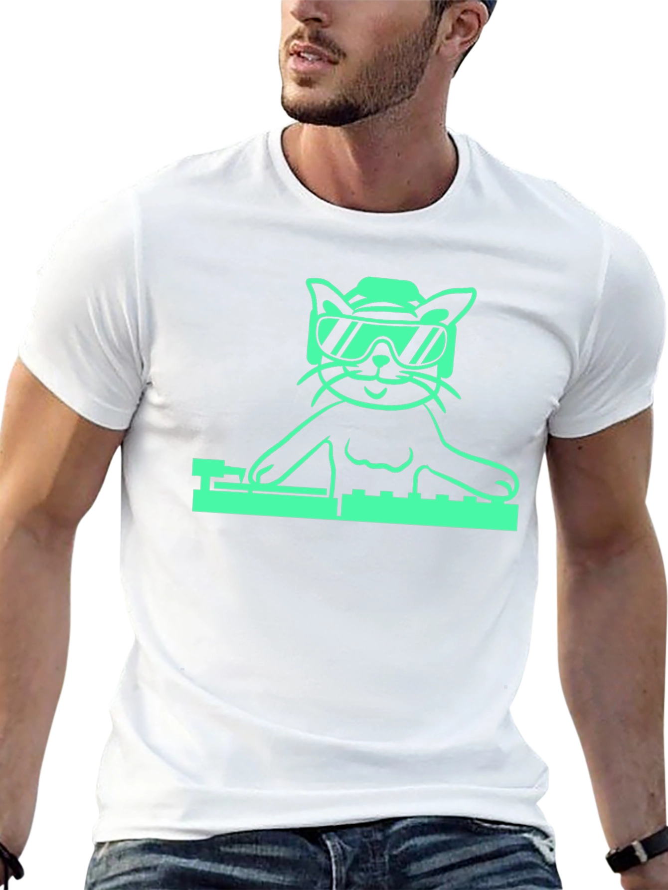 DJ Cat Graphic T-Shirt - Cool Cat Tee