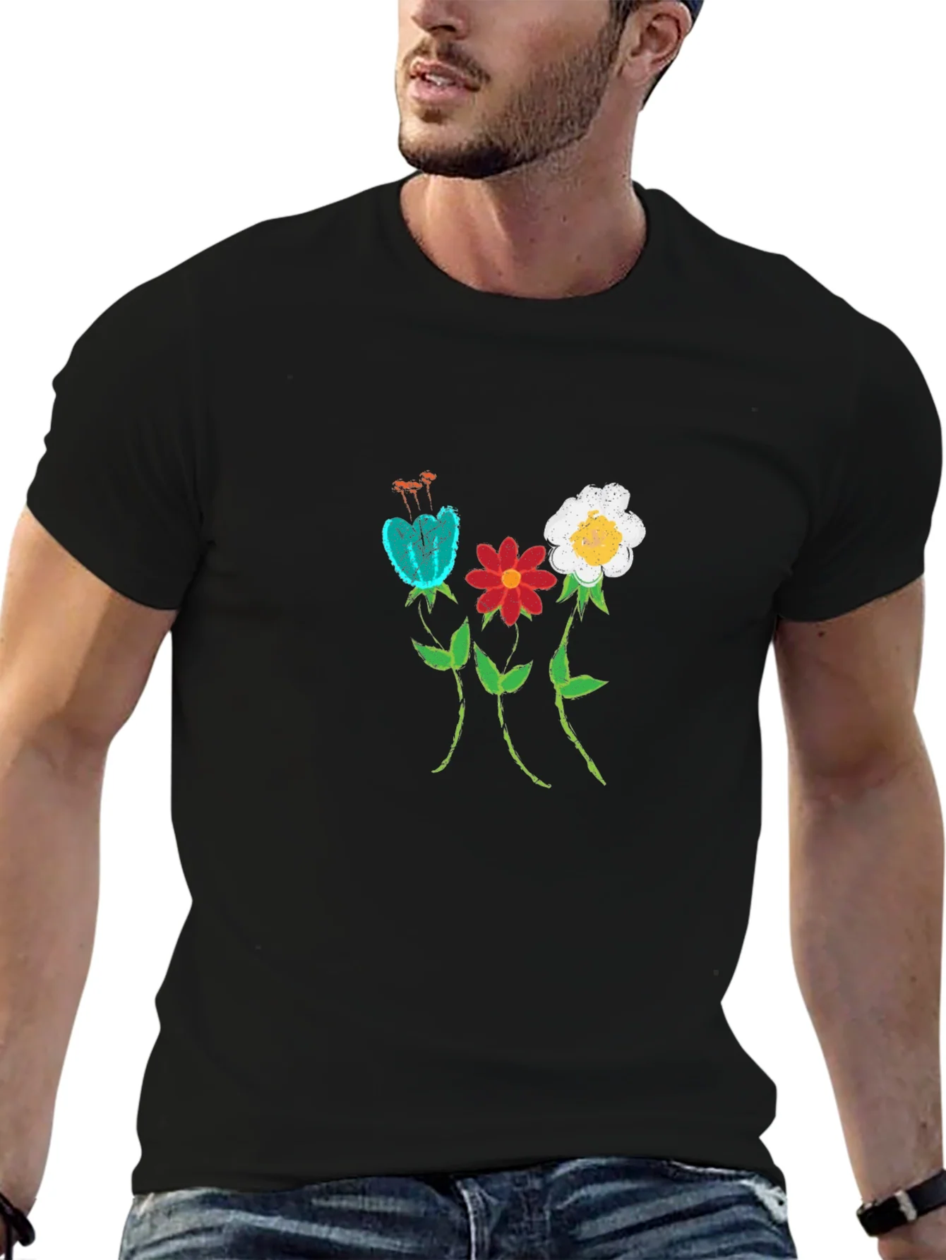 Floral Print Black T-Shirt