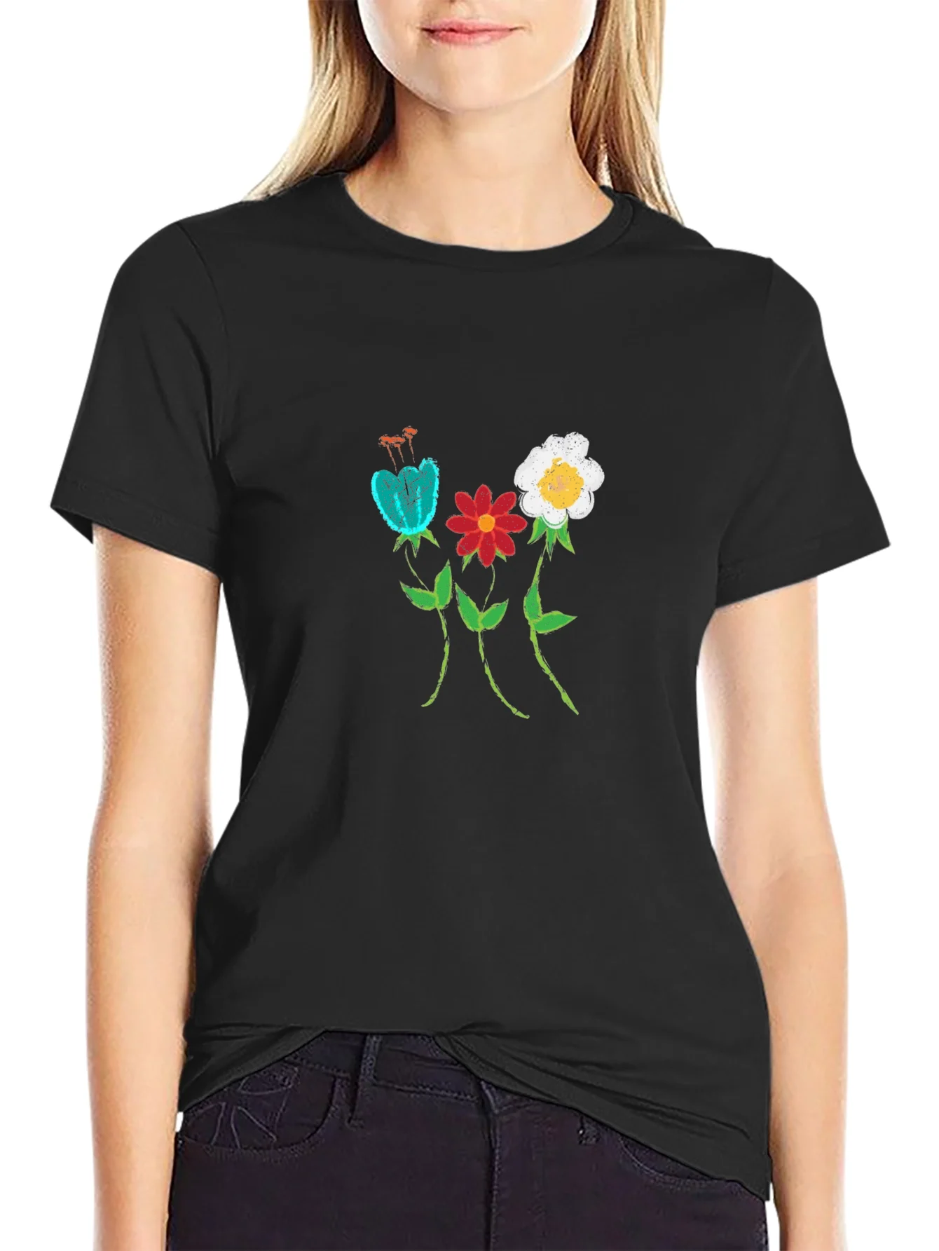 Floral Print Black T-Shirt