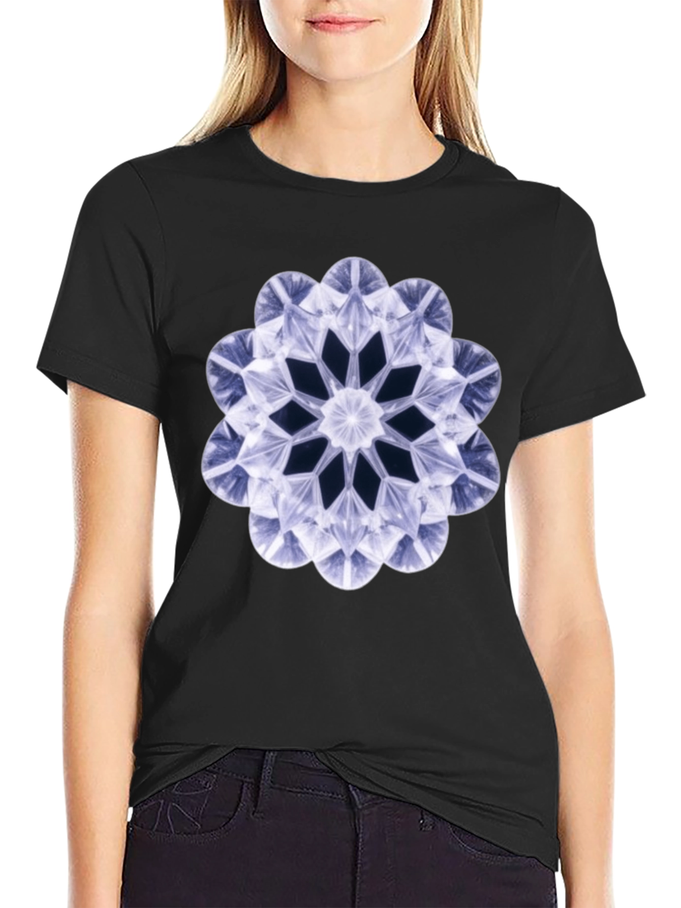 Geometric Diamond Flower T-Shirt - Bold Black Tee