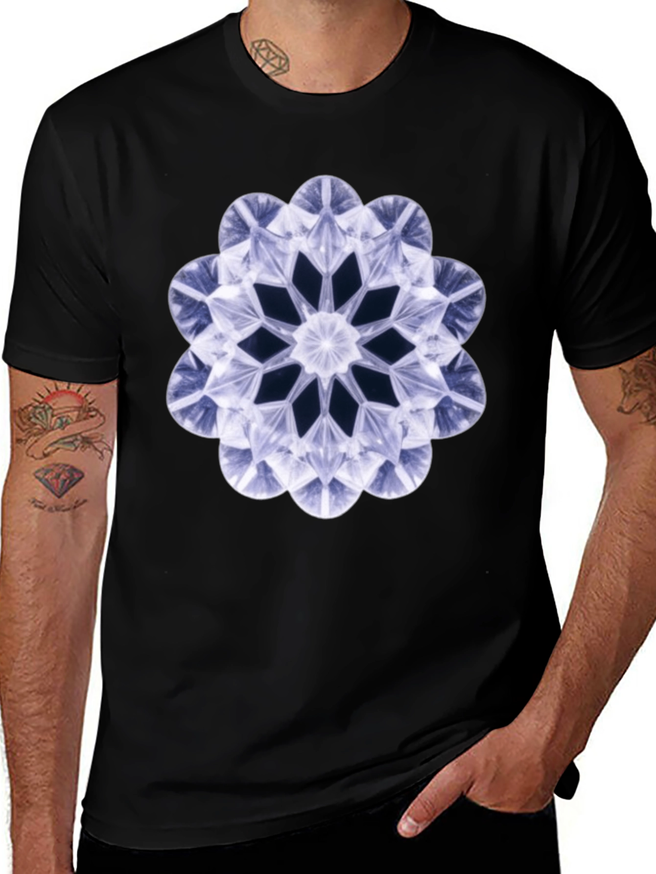 Geometric Diamond Flower T-Shirt - Bold Black Tee