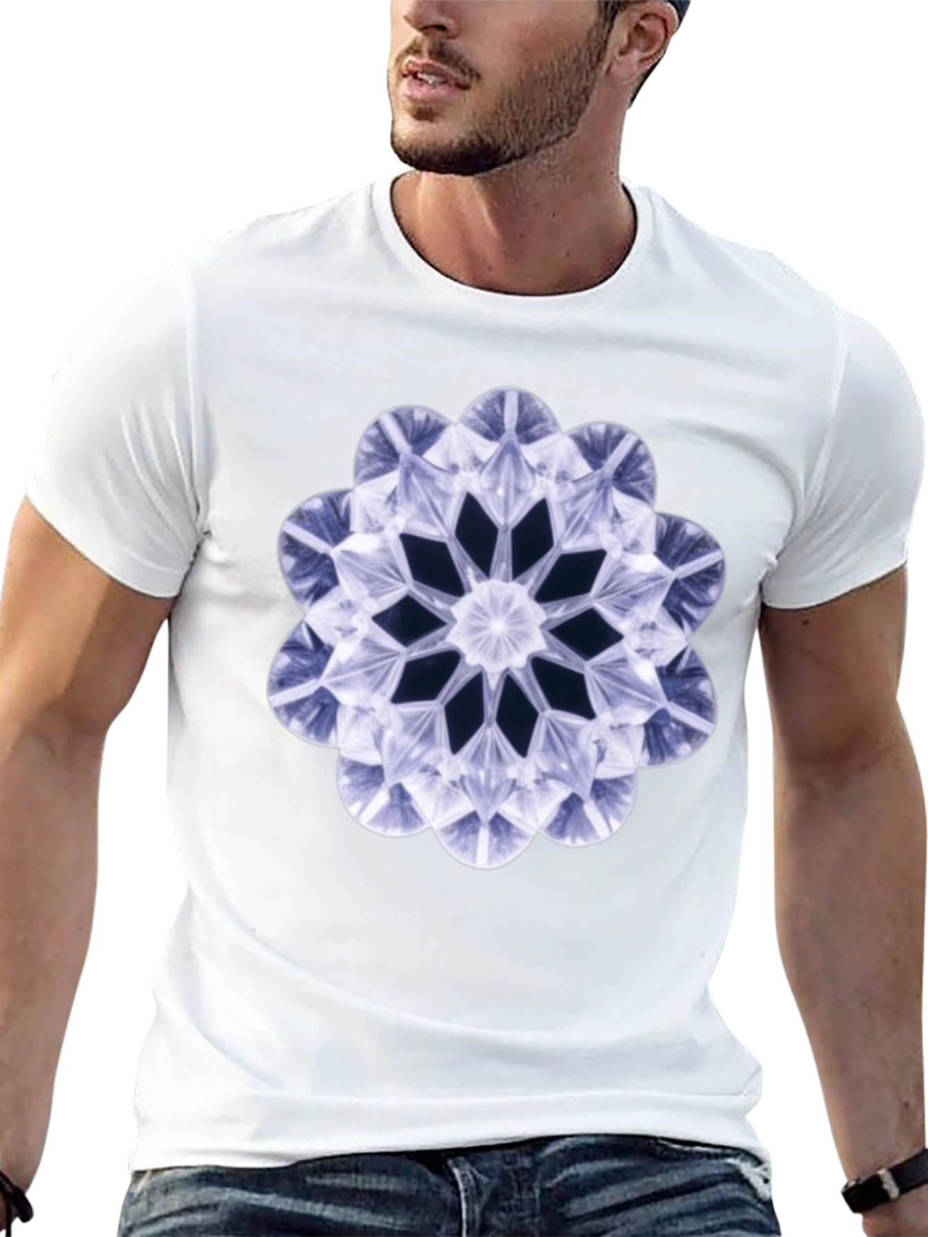Geometric Diamond Flower T-Shirt - Bold Black Tee