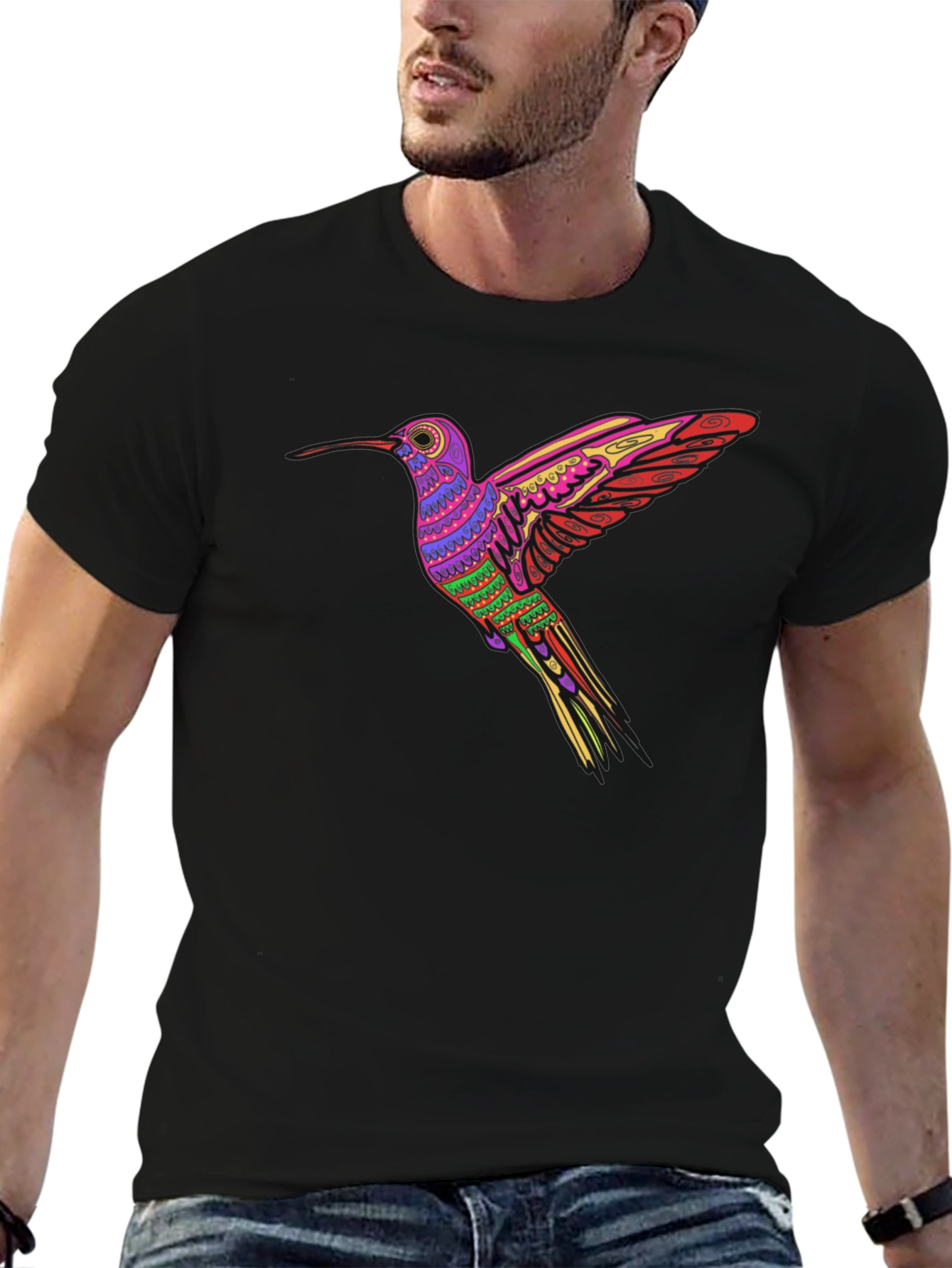 Hummingbird Print Black T-Shirt