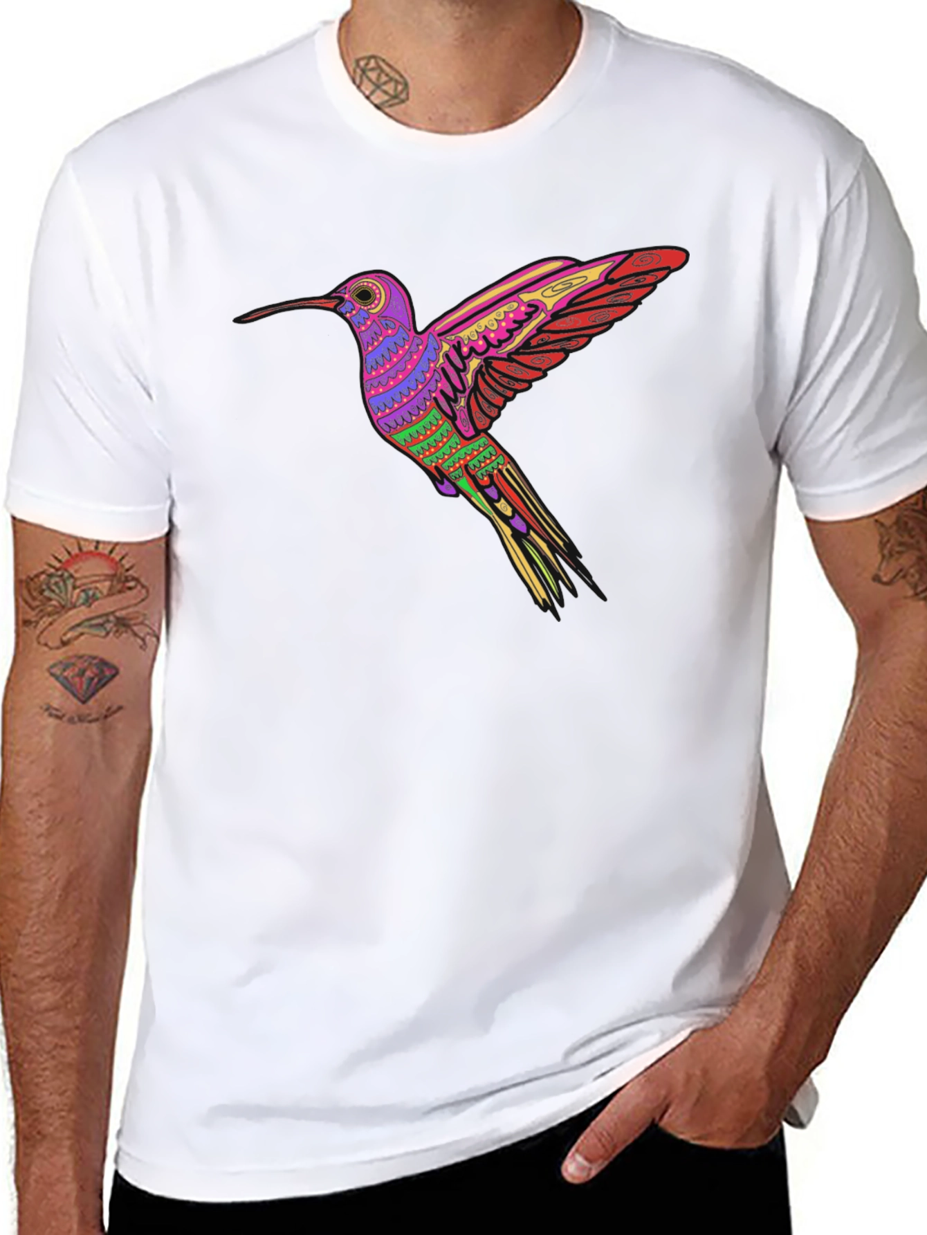 Hummingbird Print Black T-Shirt