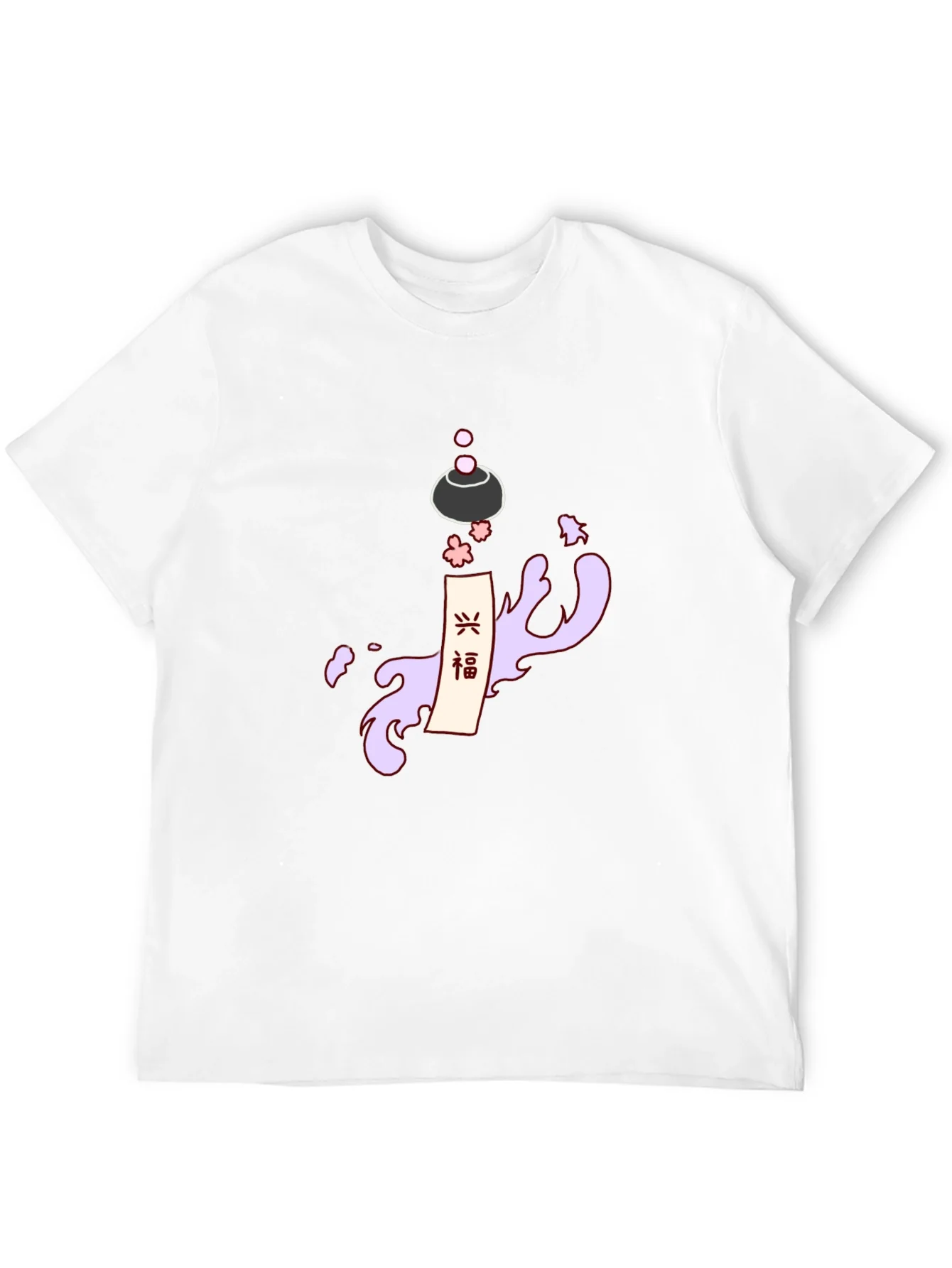 Mens Black T-Shirt with Japanese-Inspired Graphic
