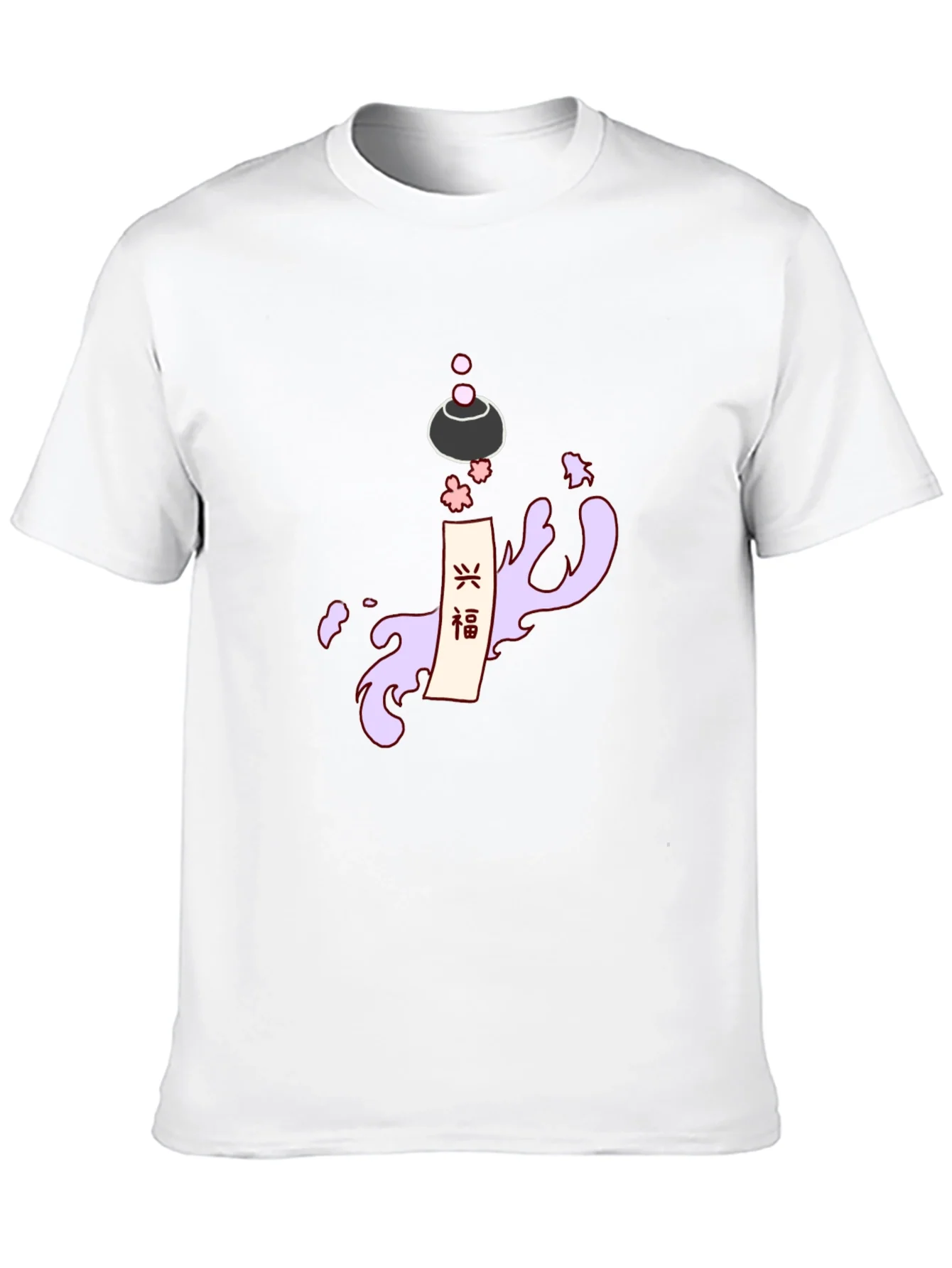 Mens Black T-Shirt with Japanese-Inspired Graphic