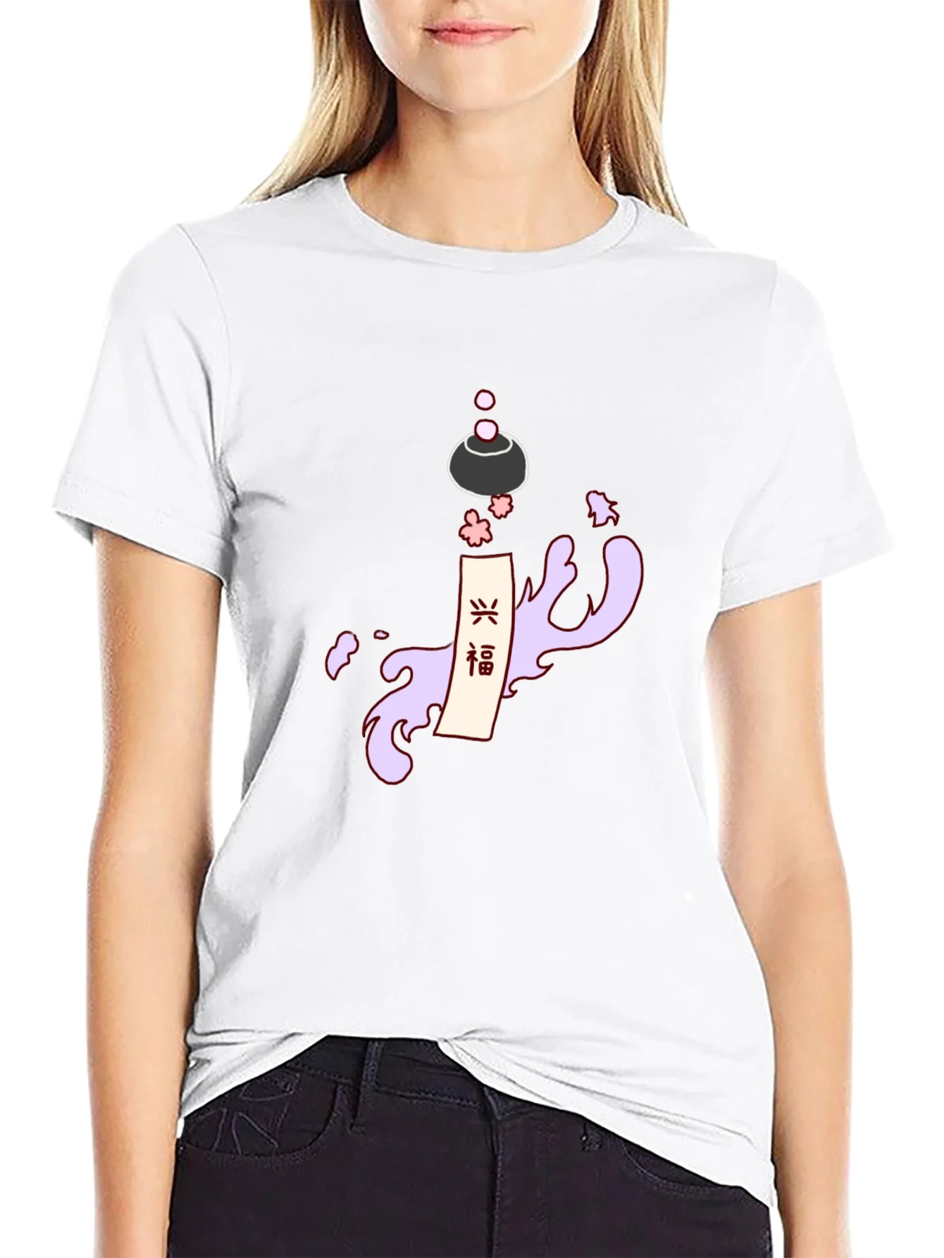 Mens Black T-Shirt with Japanese-Inspired Graphic