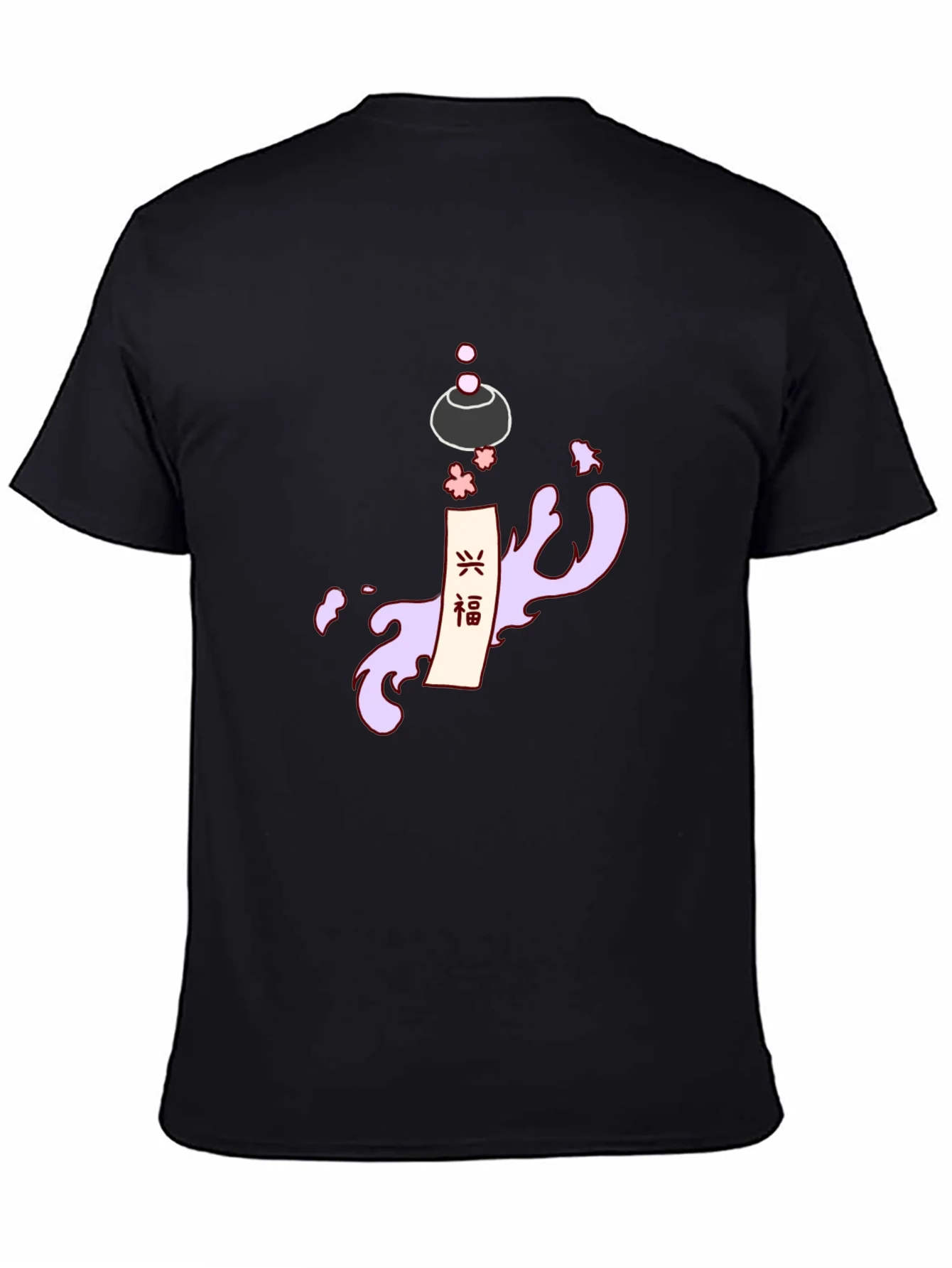 Mens Black T-Shirt with Japanese-Inspired Graphic