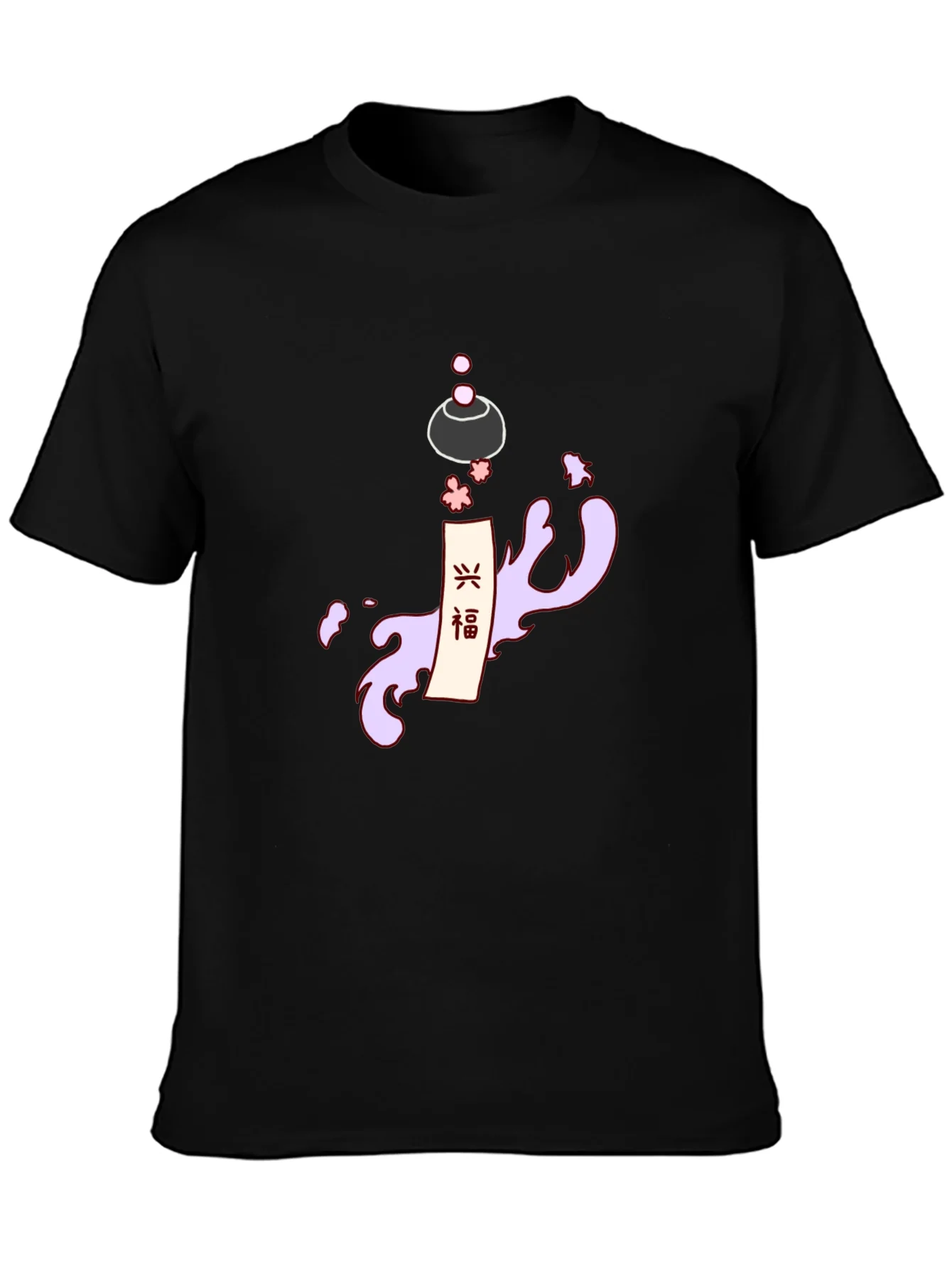 Mens Black T-Shirt with Japanese-Inspired Graphic