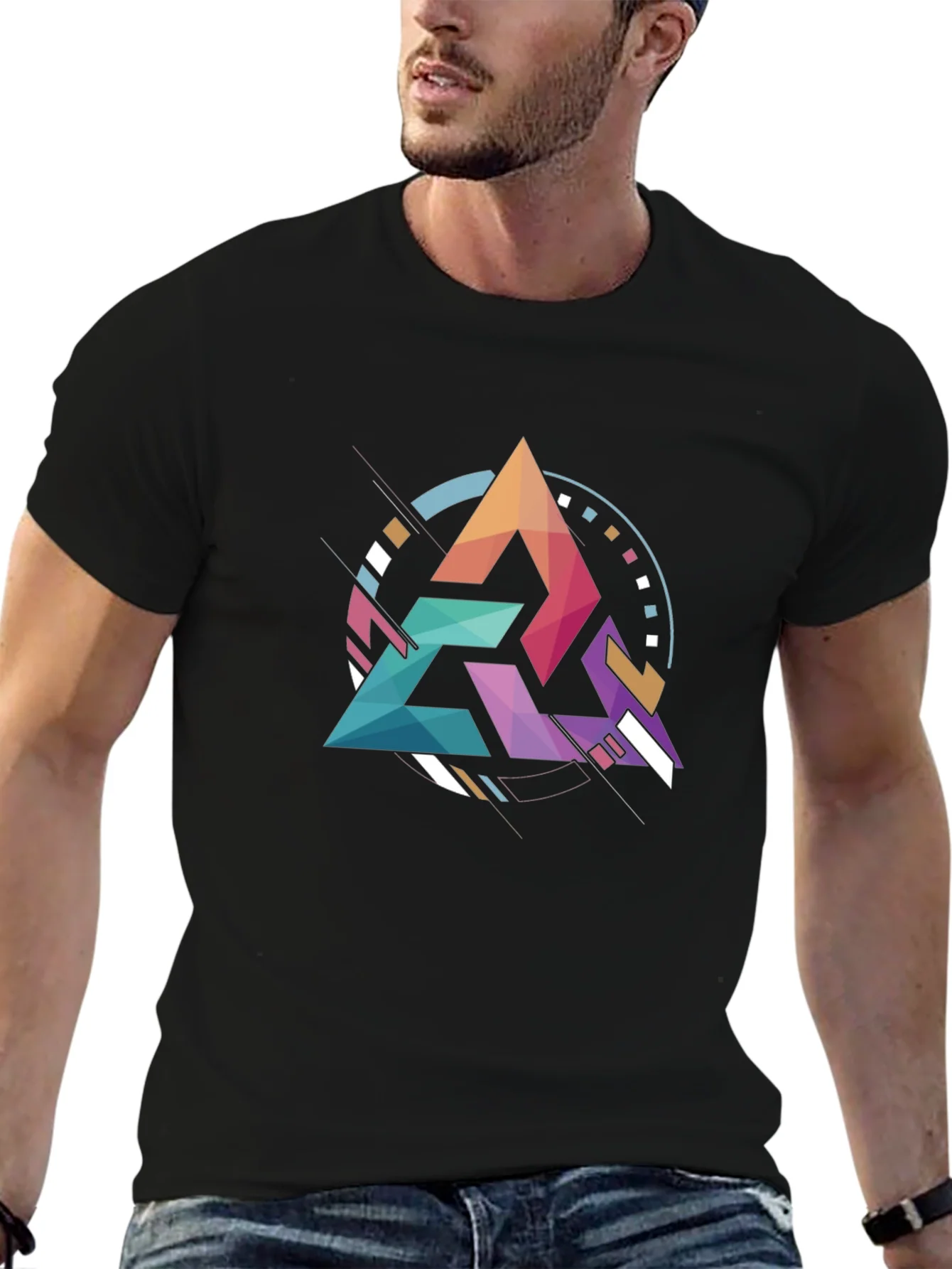 Geometric Triangle Graphic Tee - Modern Art Design