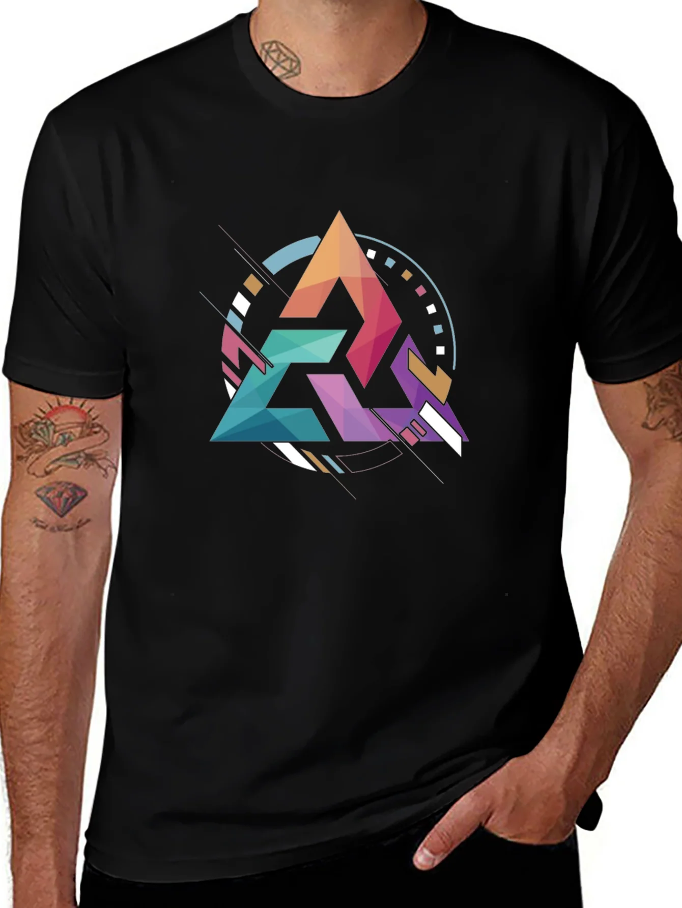 Geometric Triangle Graphic Tee - Modern Art Design