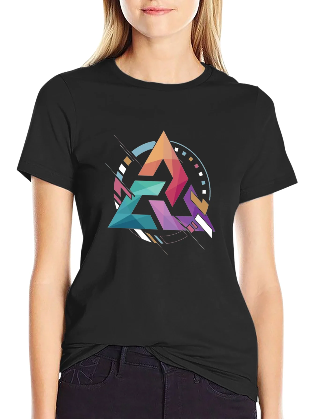 Geometric Triangle Graphic Tee - Modern Art Design
