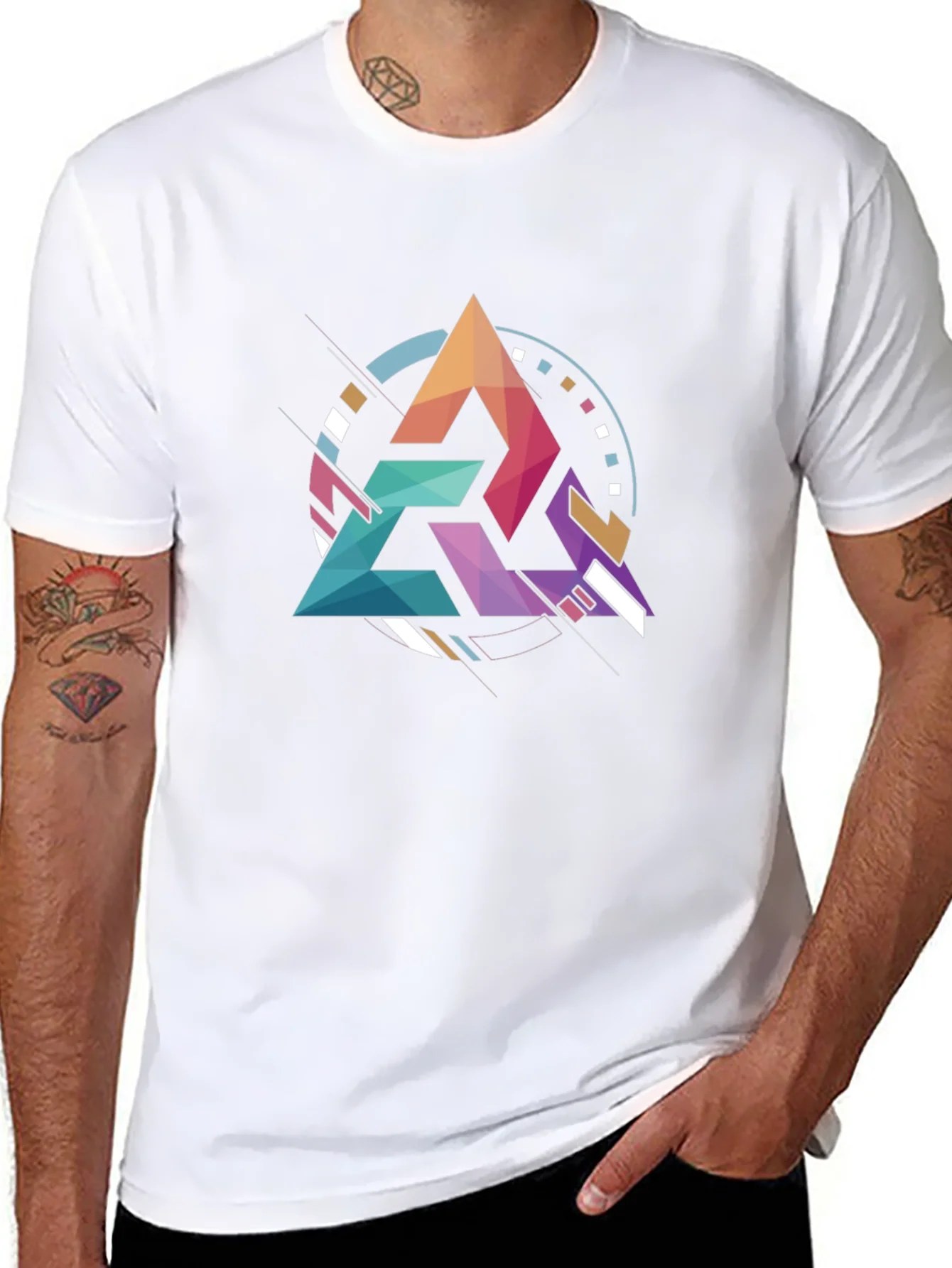 Geometric Triangle Graphic Tee - Modern Art Design