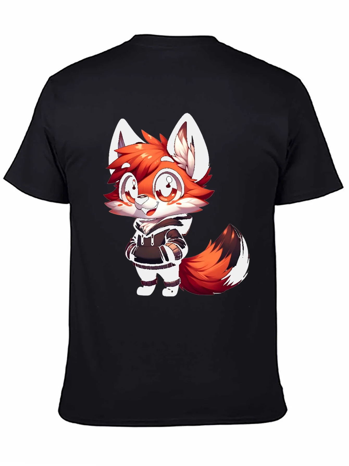Cartoon Fox Graphic Tee - Casual Black T-Shirt