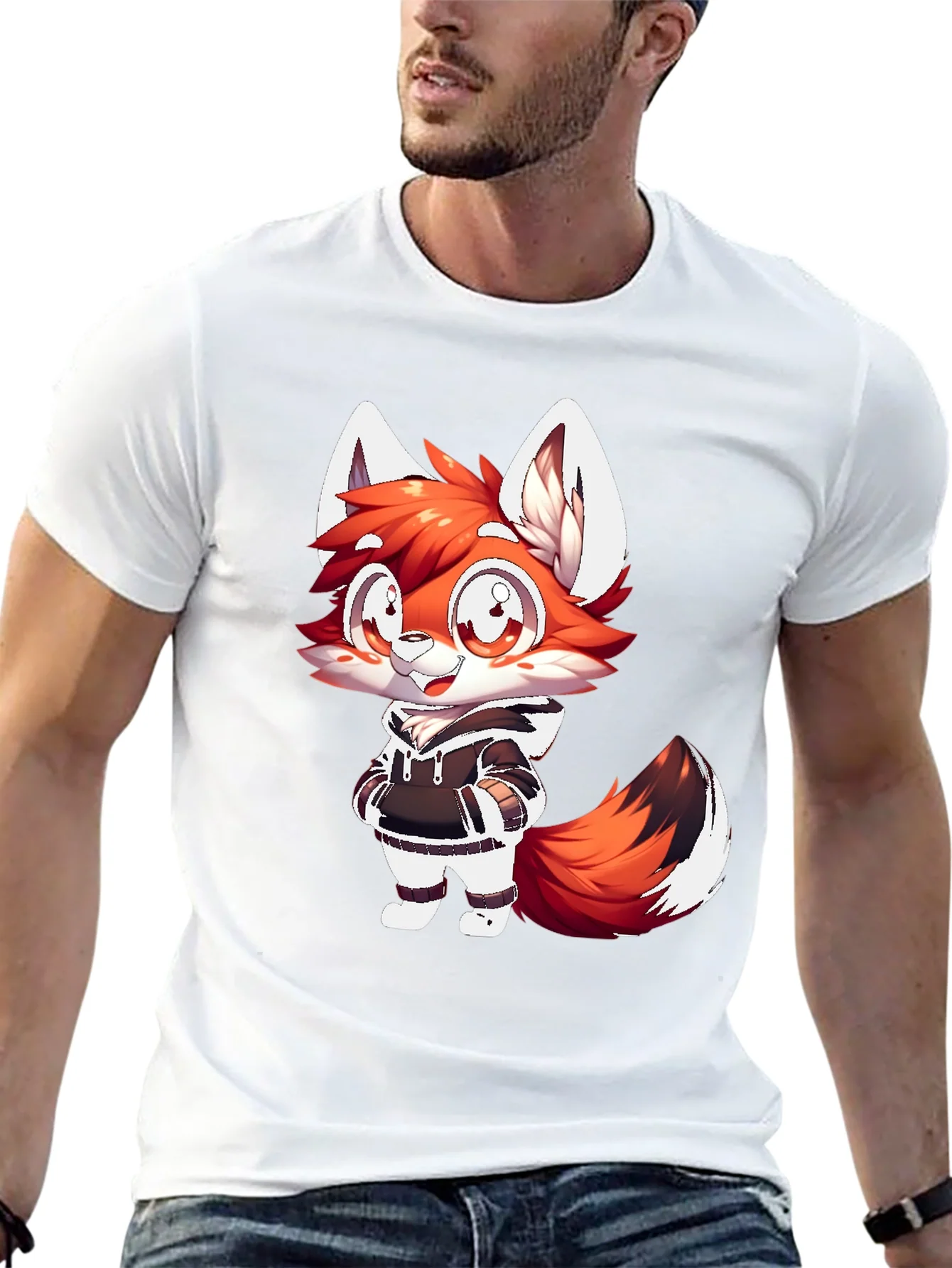 Cartoon Fox Graphic Tee - Casual Black T-Shirt