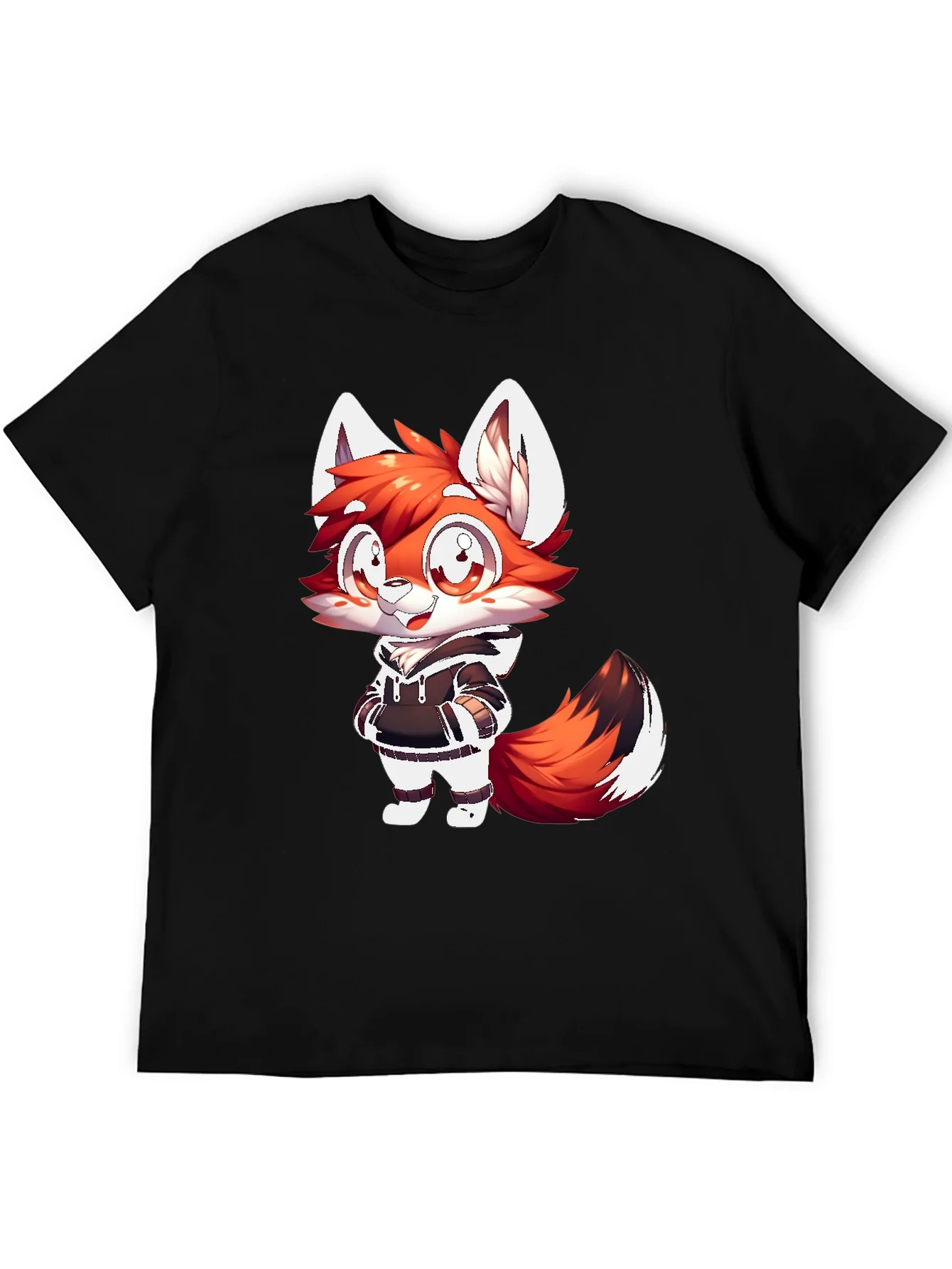 Cartoon Fox Graphic Tee - Casual Black T-Shirt