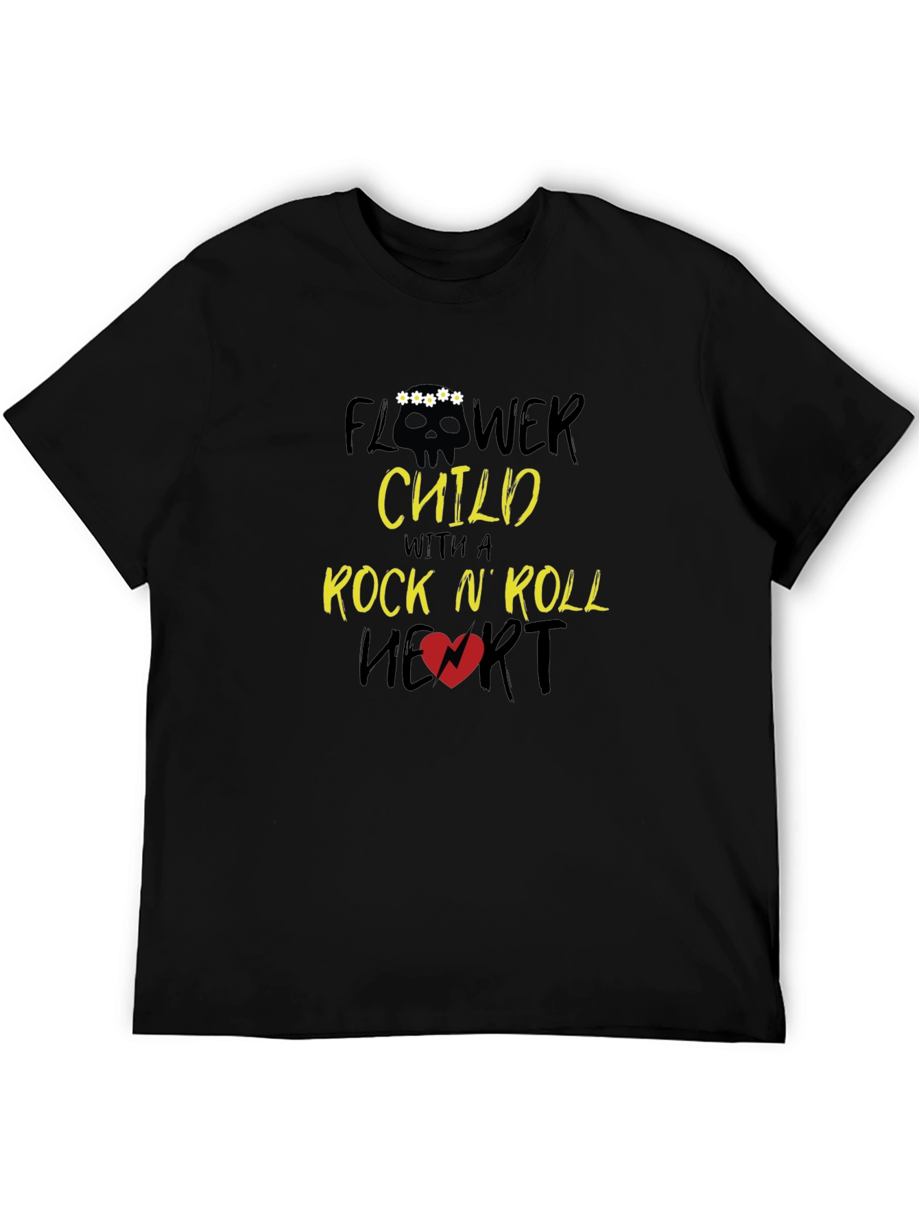 Flower Child Rock N Roll Heart Graphic T-Shirt