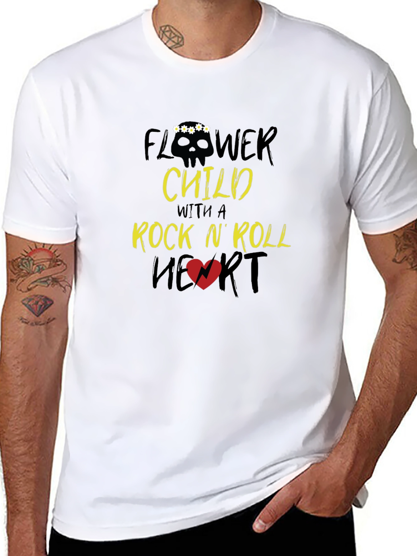 Flower Child Rock N Roll Heart Graphic T-Shirt