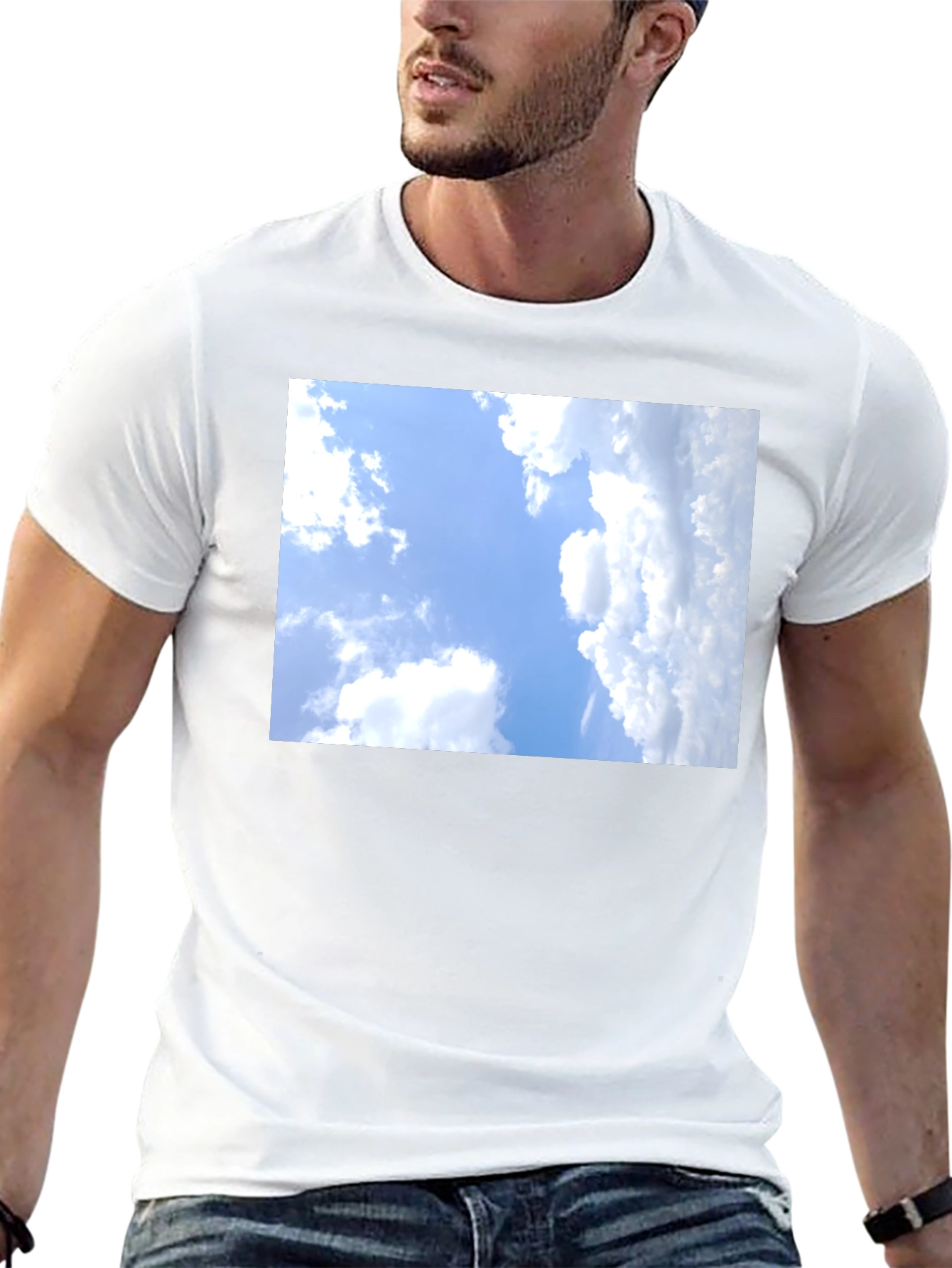 Sky Clouds Graphic Tee - Black Cotton T-Shirt