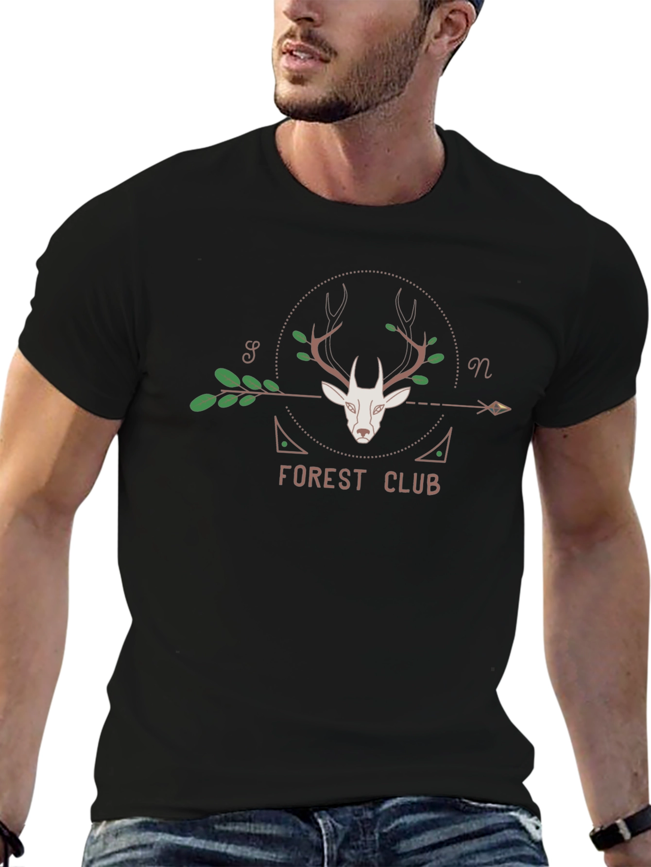 Forest Club Deer Graphic T-Shirt - Black