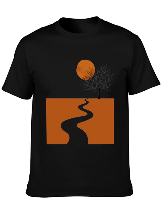 Halloween T-Shirt: Spooky Path and Moon Graphic Tee
