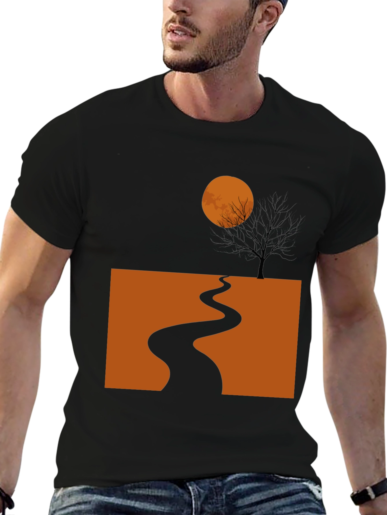 Halloween T-Shirt: Spooky Path and Moon Graphic Tee