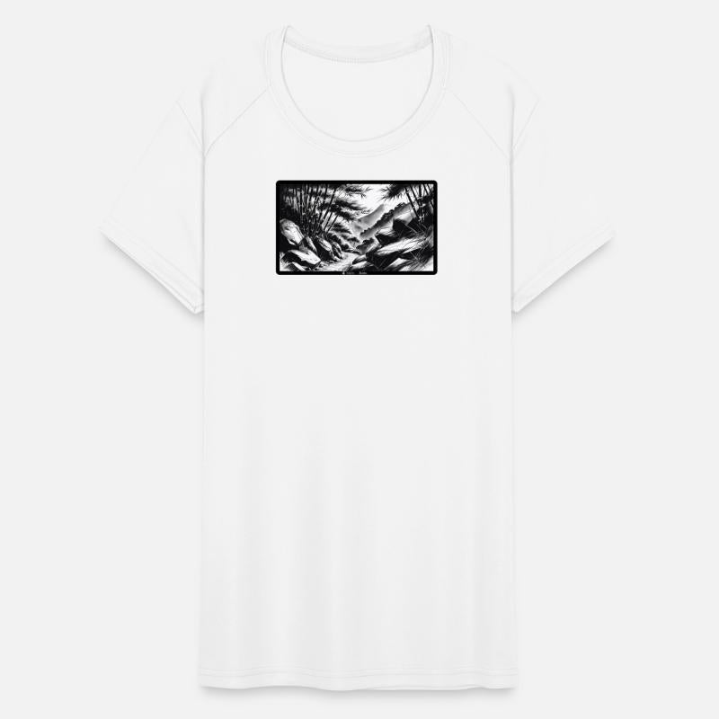 Serene Mountain Forest Ink Illustration