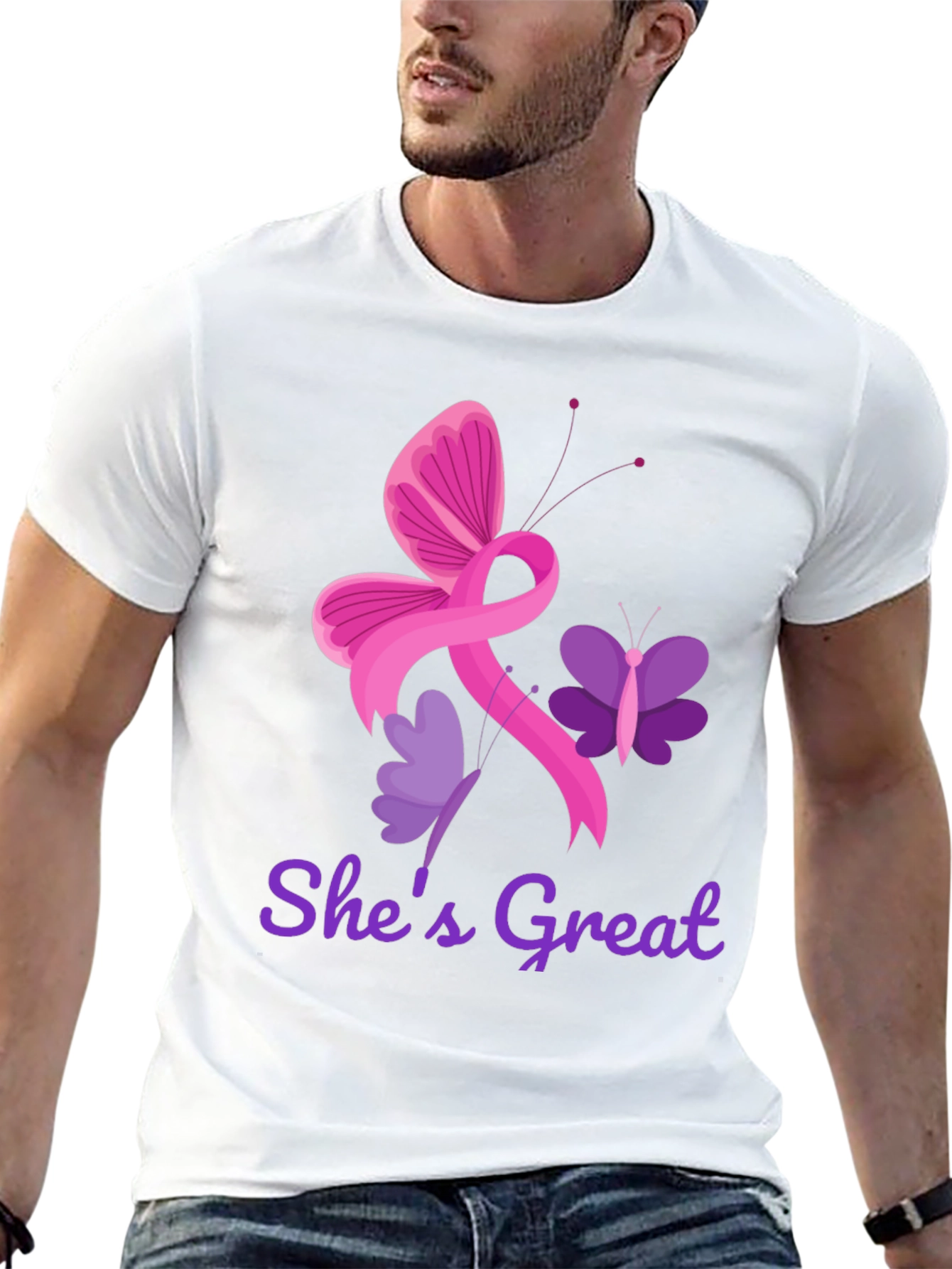 Shes Great Breast Cancer Awareness Ribbon Butterfly T-Shirt