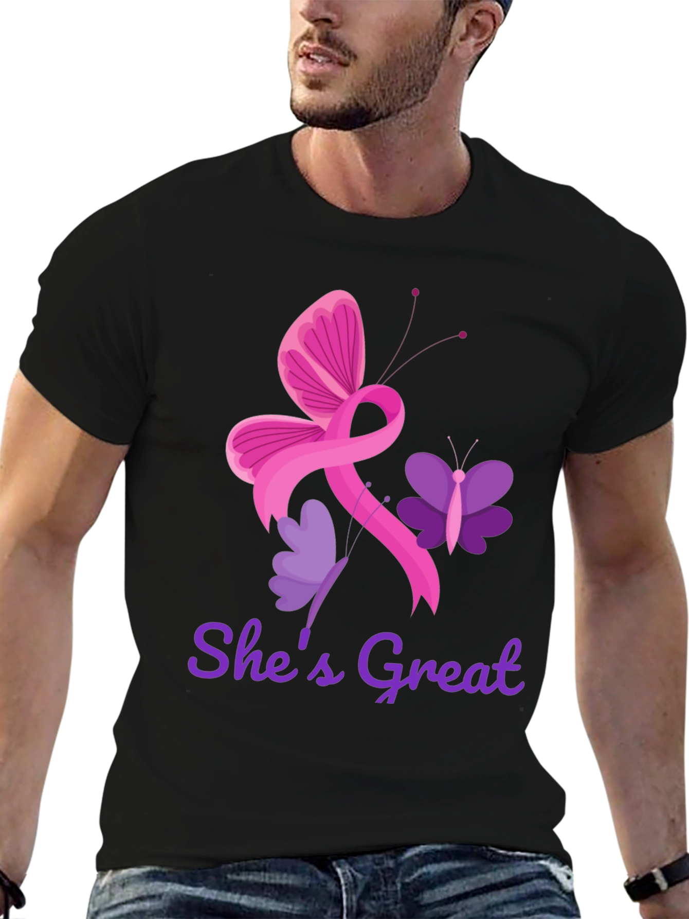 Shes Great Breast Cancer Awareness Ribbon Butterfly T-Shirt
