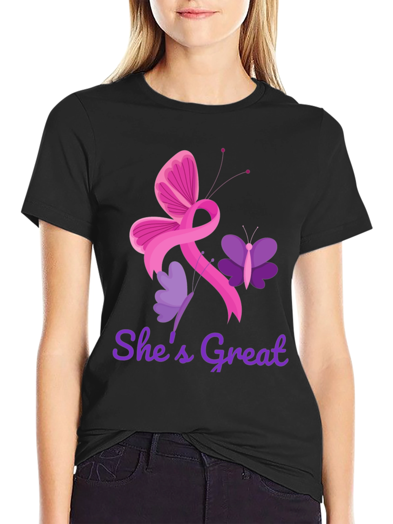 Shes Great Breast Cancer Awareness Ribbon Butterfly T-Shirt