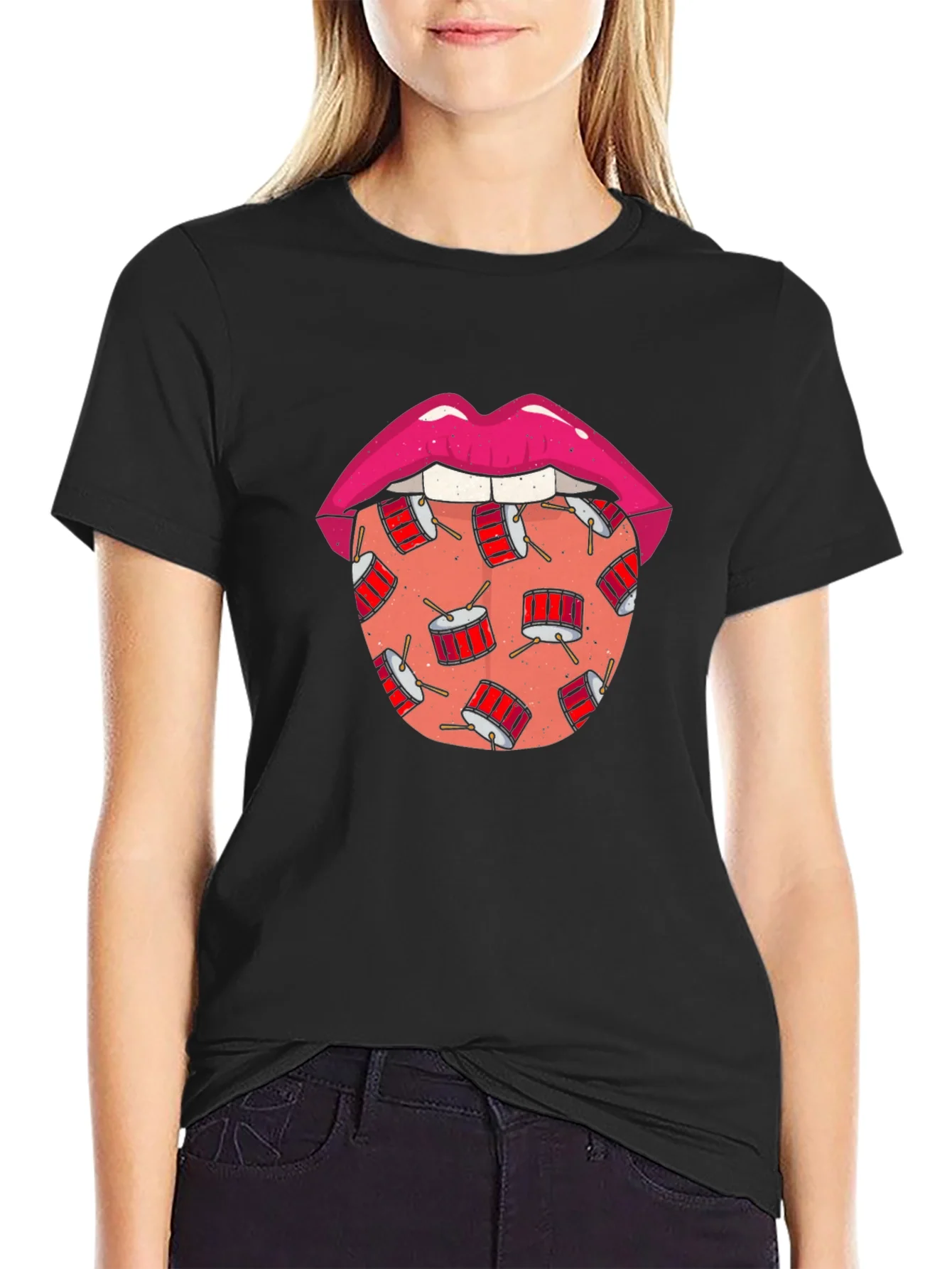 Drum Tongue Graphic T-Shirt - Black