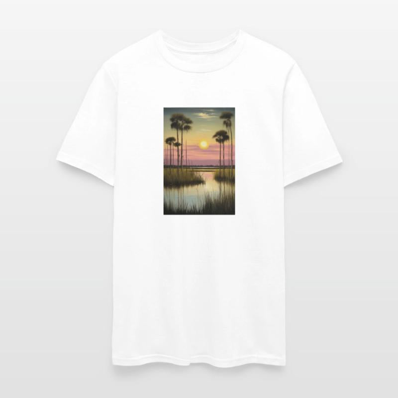 Sunset over Marshland with Palm Trees