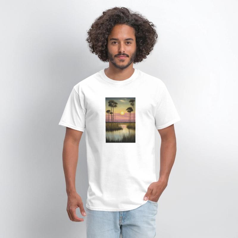 Sunset over Marshland with Palm Trees