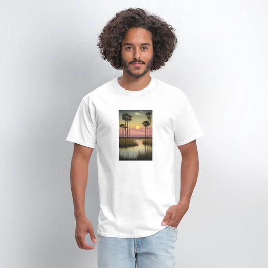 Sunset over Marshland with Palm Trees