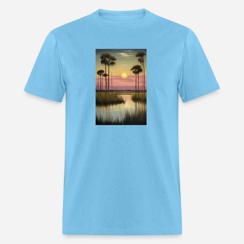 Sunset over Marshland with Palm Trees